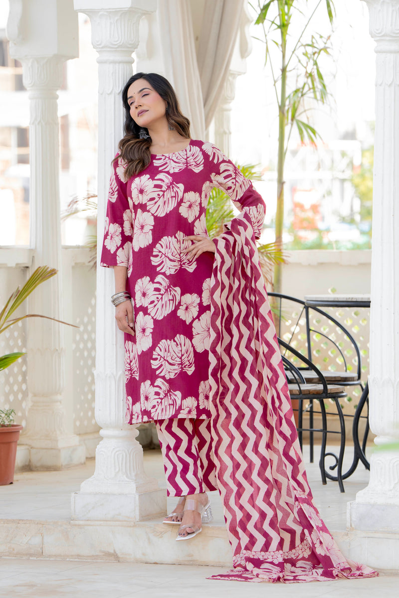 Pink Palm Straight Suit Set