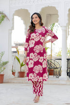 Pink Palm Straight Suit Set
