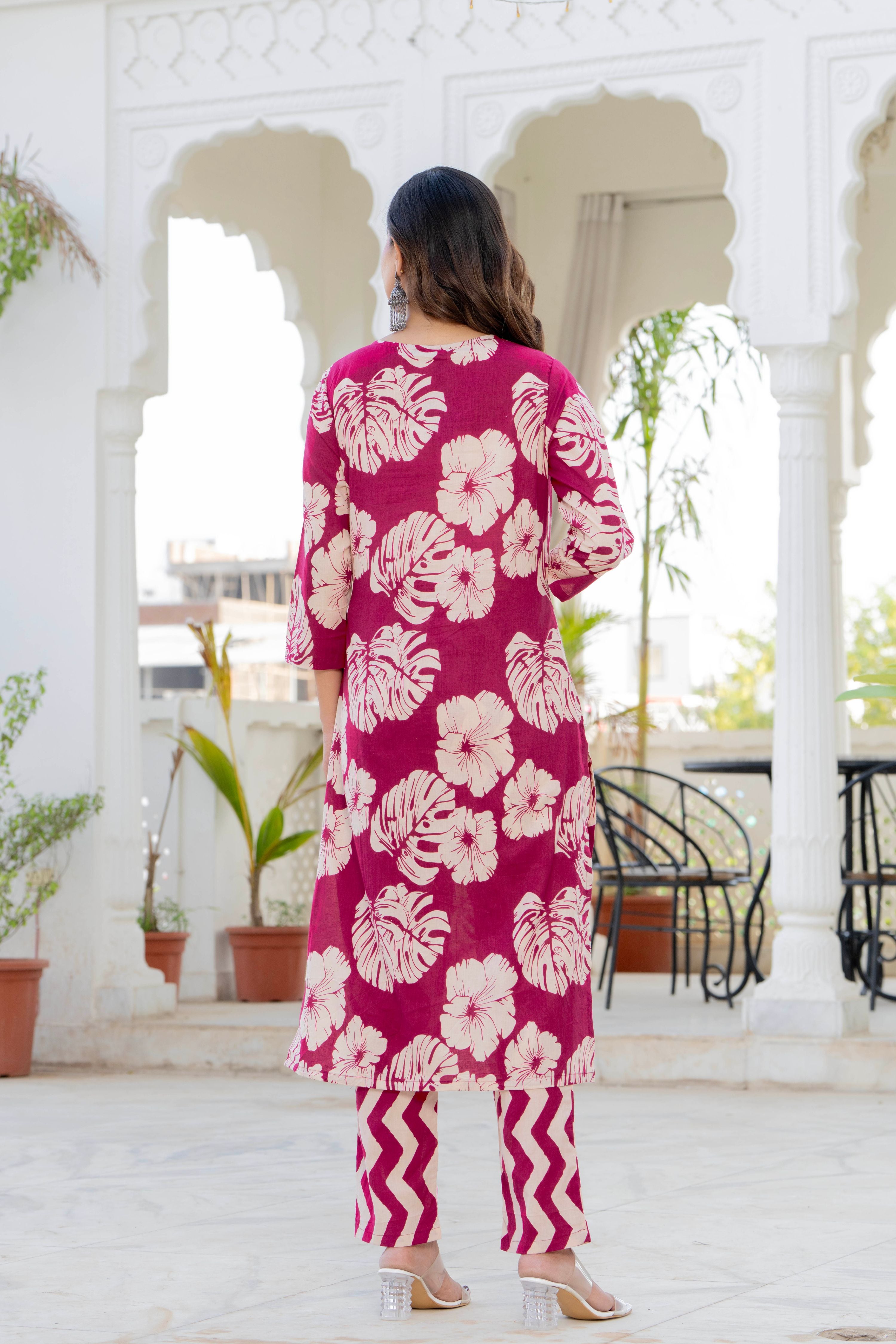 Pink Palm Straight Suit Set