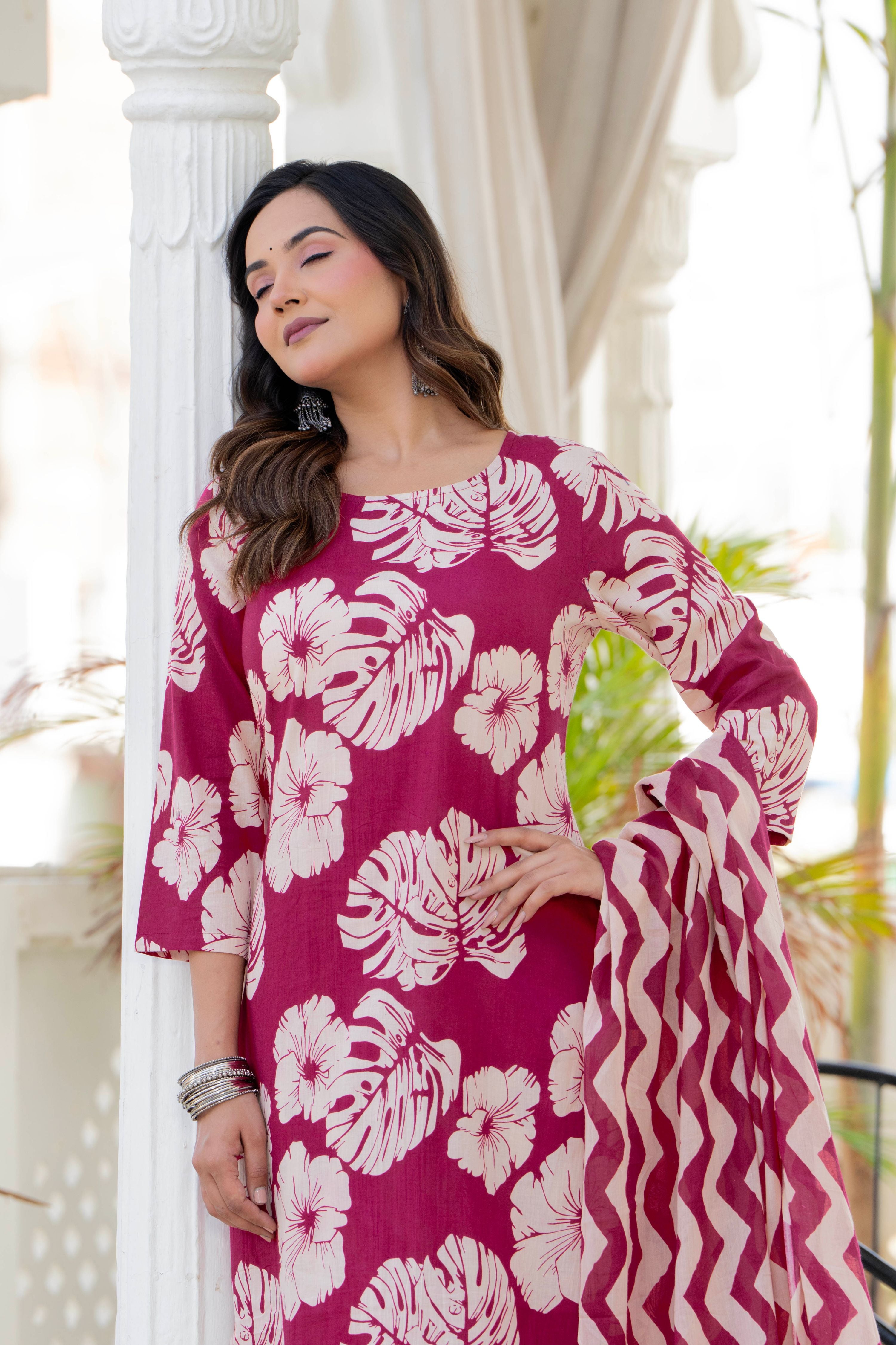 Pink Palm Straight Suit Set