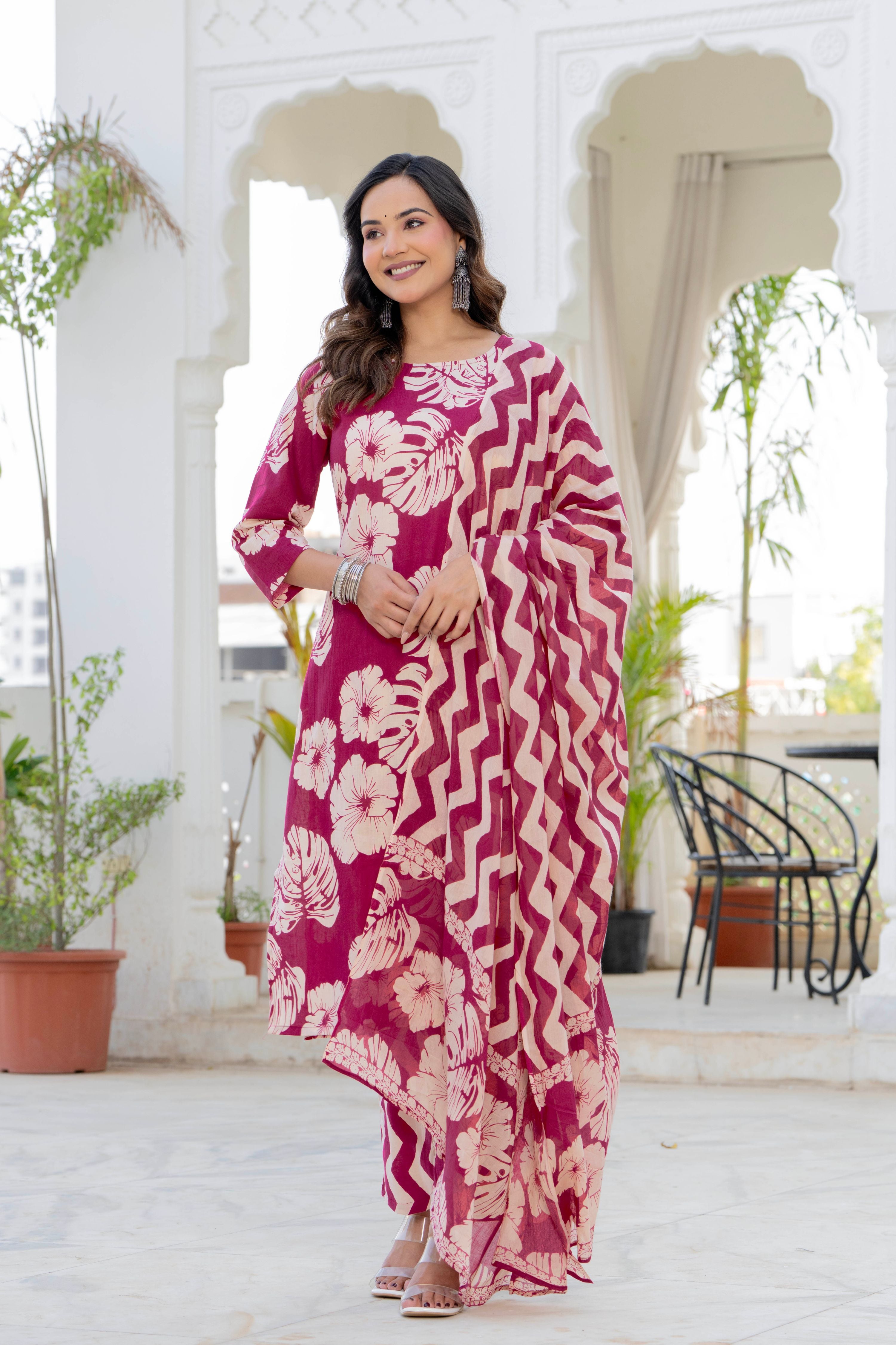 Pink Palm Straight Suit Set