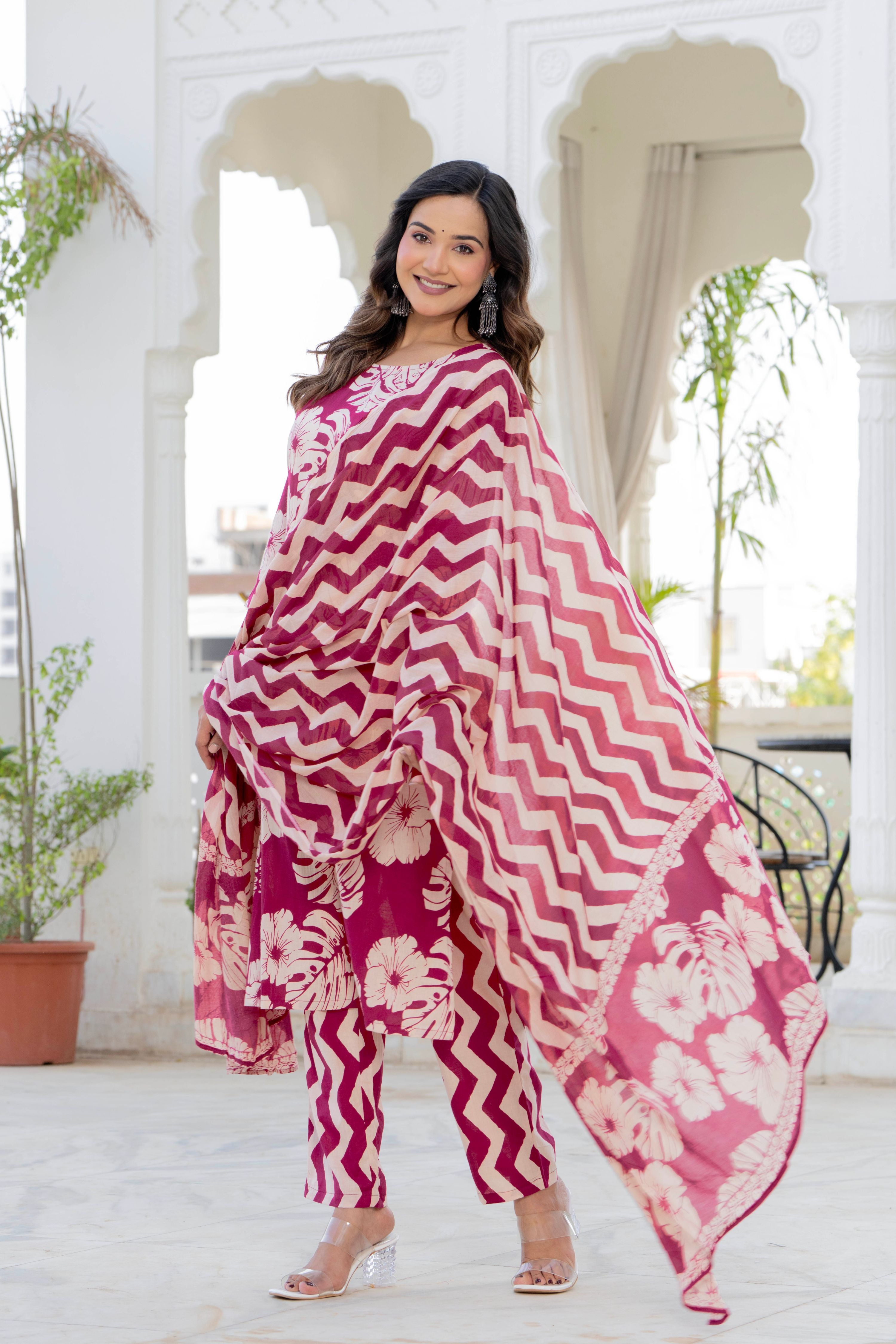 Pink Palm Straight Suit Set