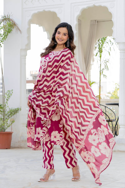 Pink Palm Straight Suit Set