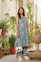 Neel Handblock Sleeveless Kurta Palazzo Set