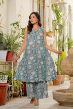 Neel Handblock Sleeveless Kurta Palazzo Set