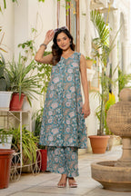 Neel Handblock Sleeveless Kurta Palazzo Set