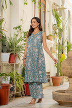 Neel Handblock Sleeveless Kurta Palazzo Set