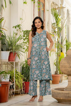 Neel Handblock Sleeveless Kurta Palazzo Set