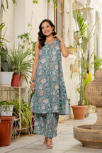 Neel Handblock Sleeveless Kurta Palazzo Set