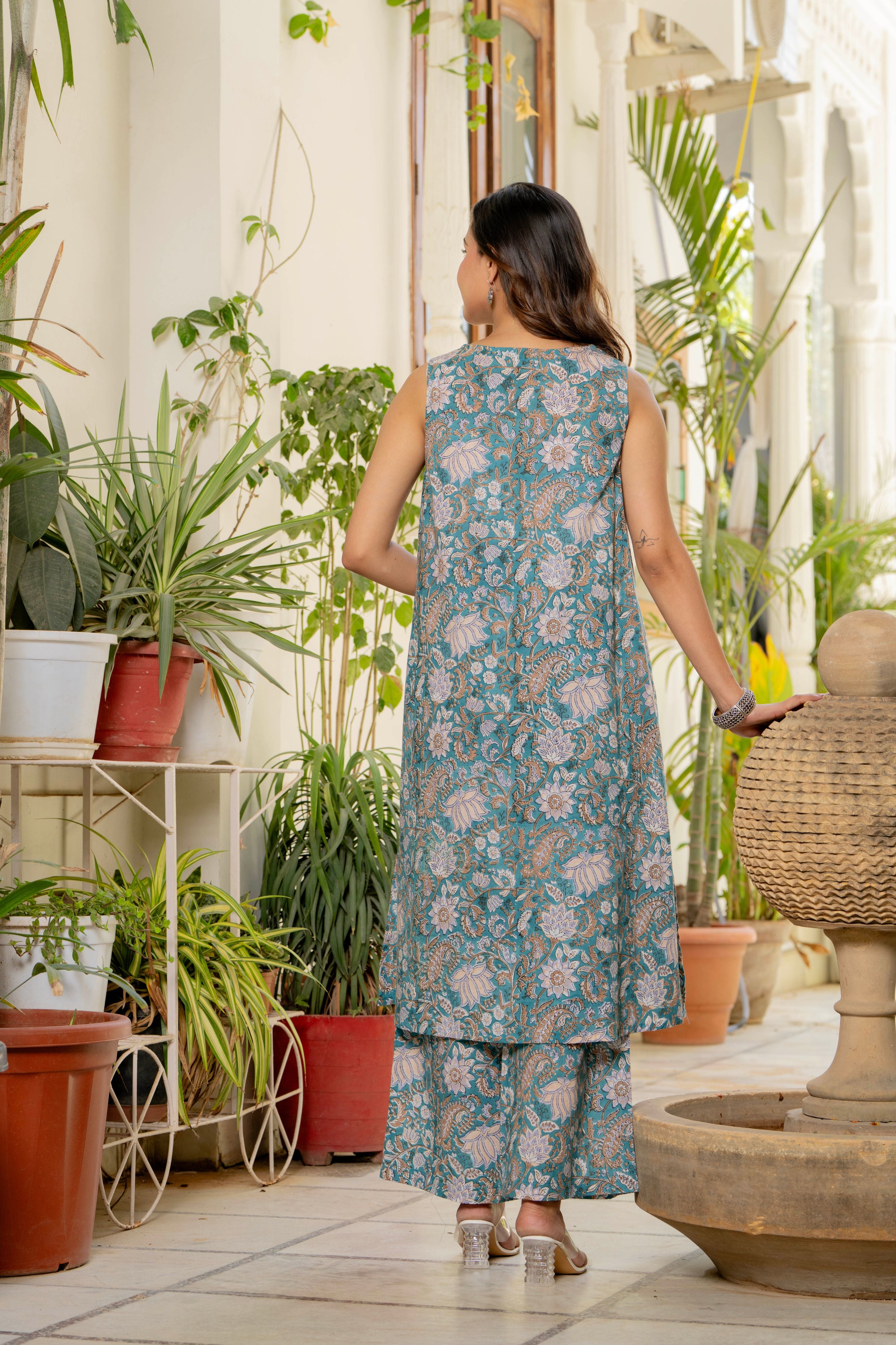 Neel Handblock Sleeveless Kurta Palazzo Set