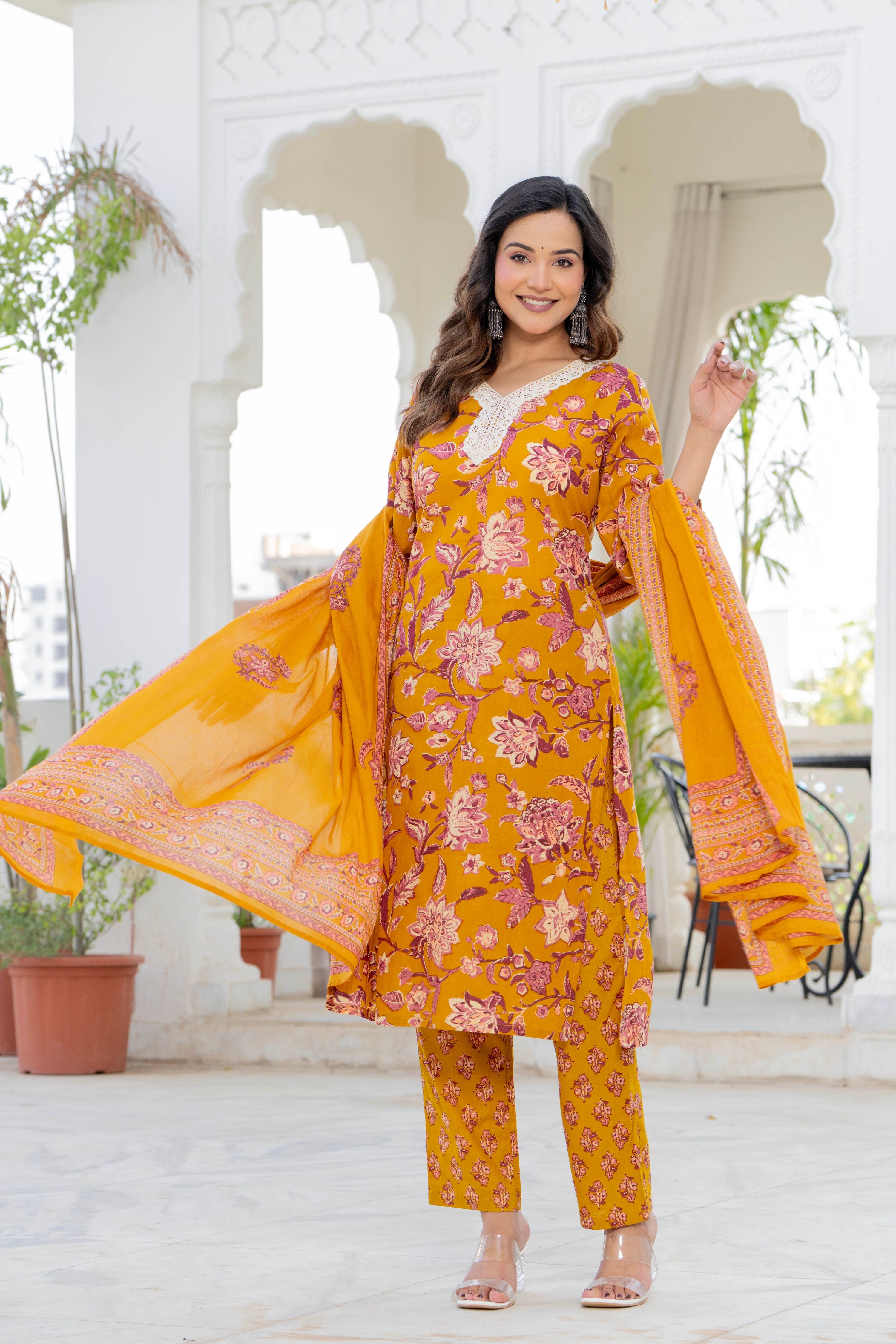Mustard Blossom Straight Suit Set