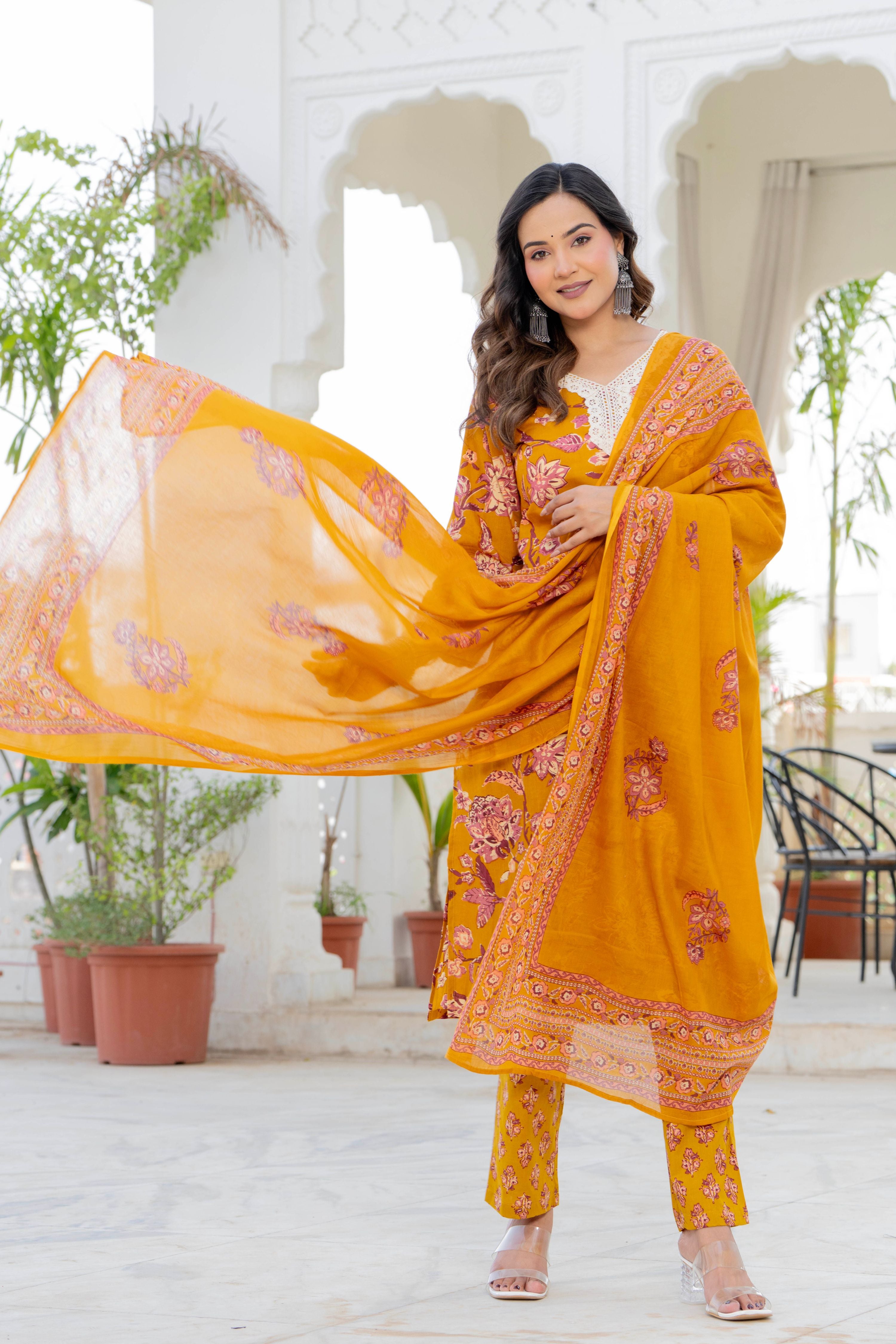 Mustard Blossom Straight Suit Set