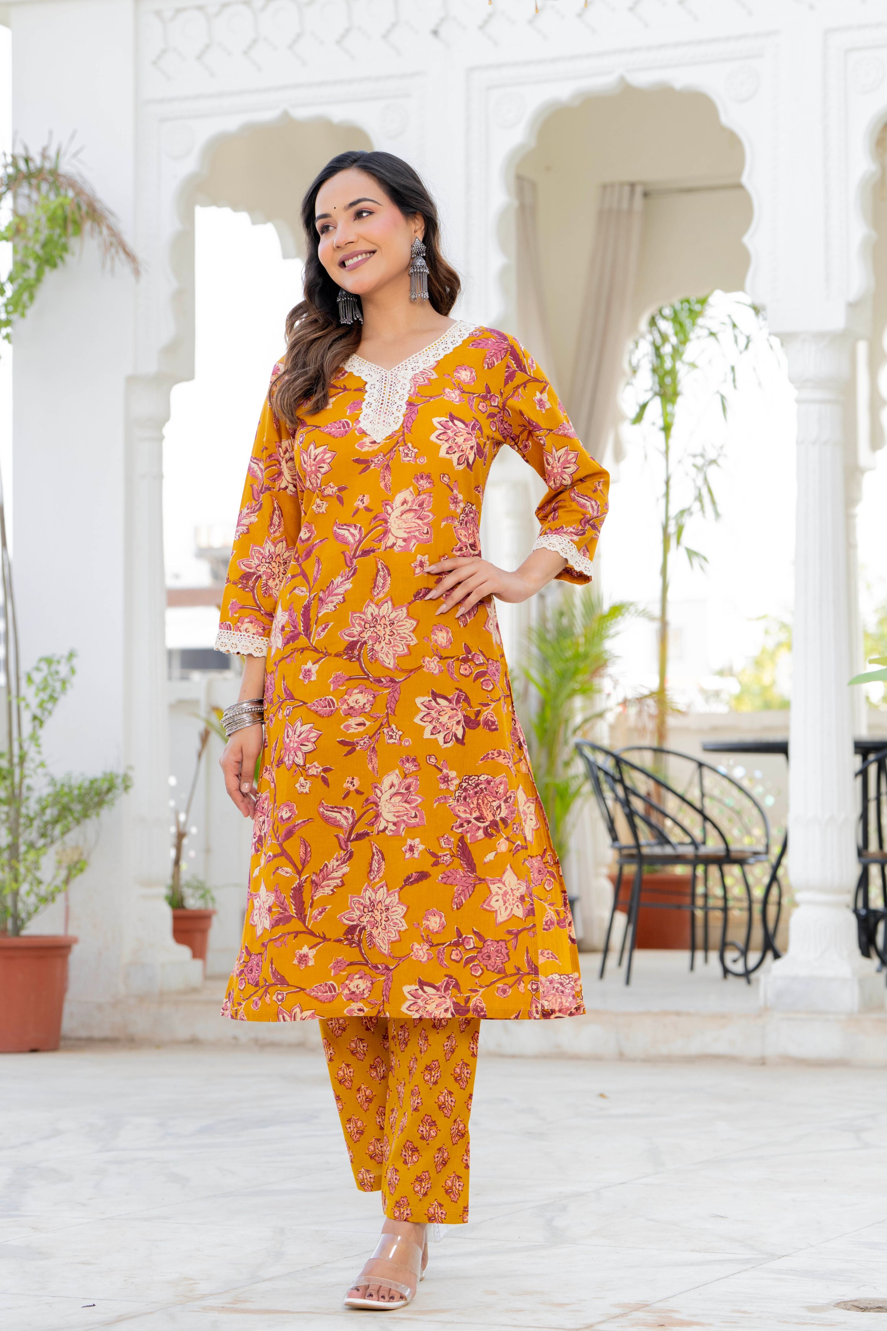 Mustard Blossom Straight Suit Set