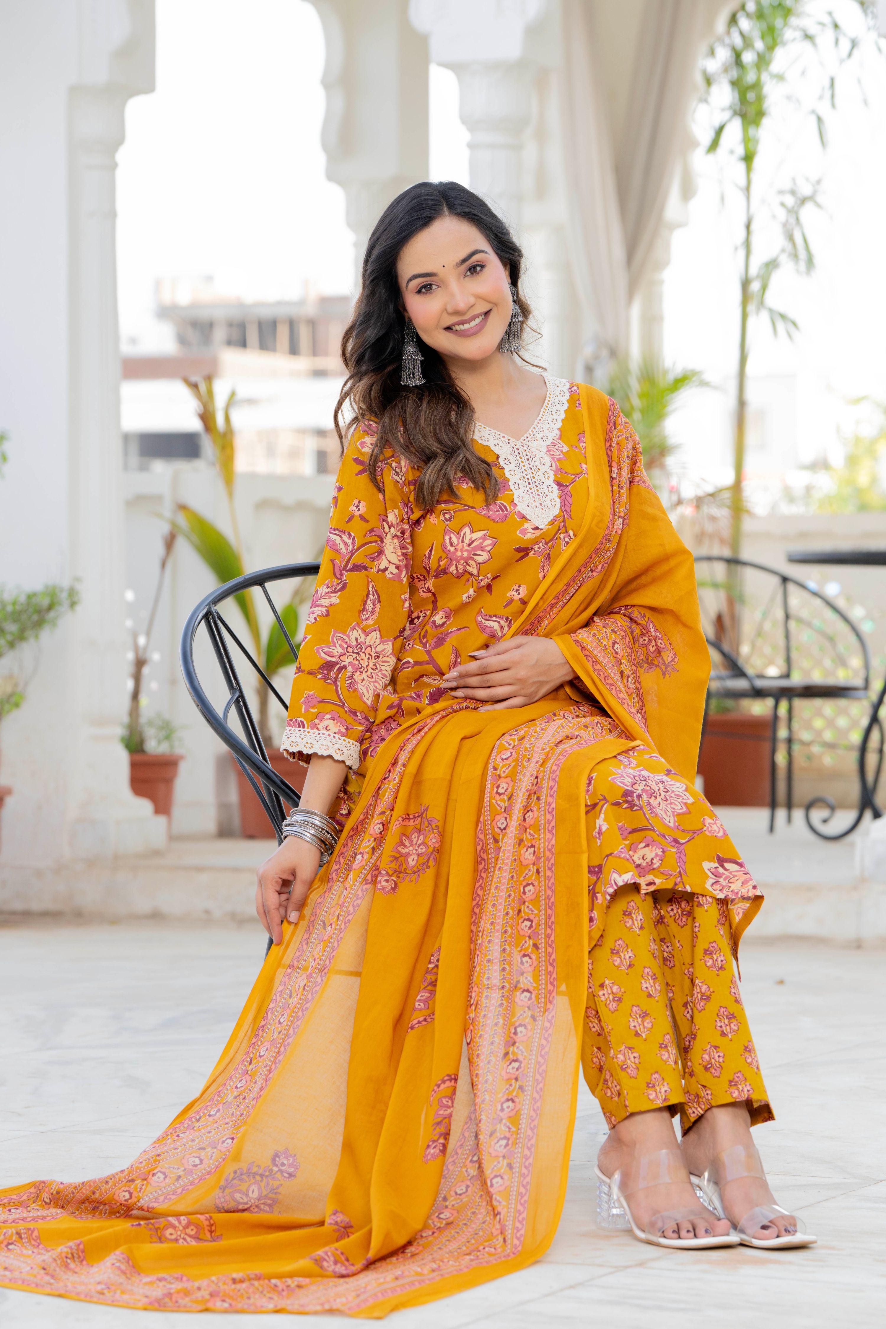 Mustard Blossom Straight Suit Set
