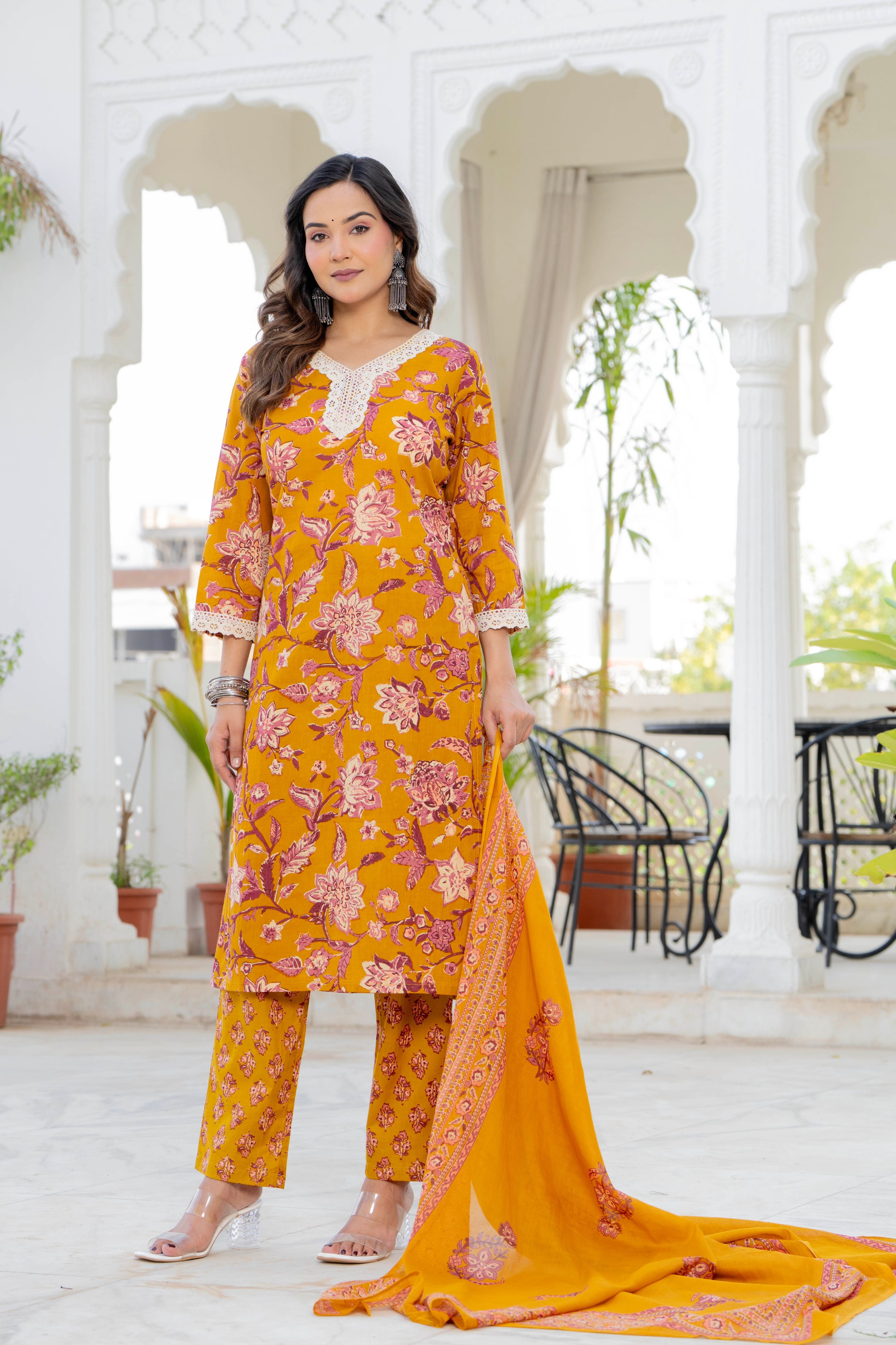 Mustard Blossom Straight Suit Set