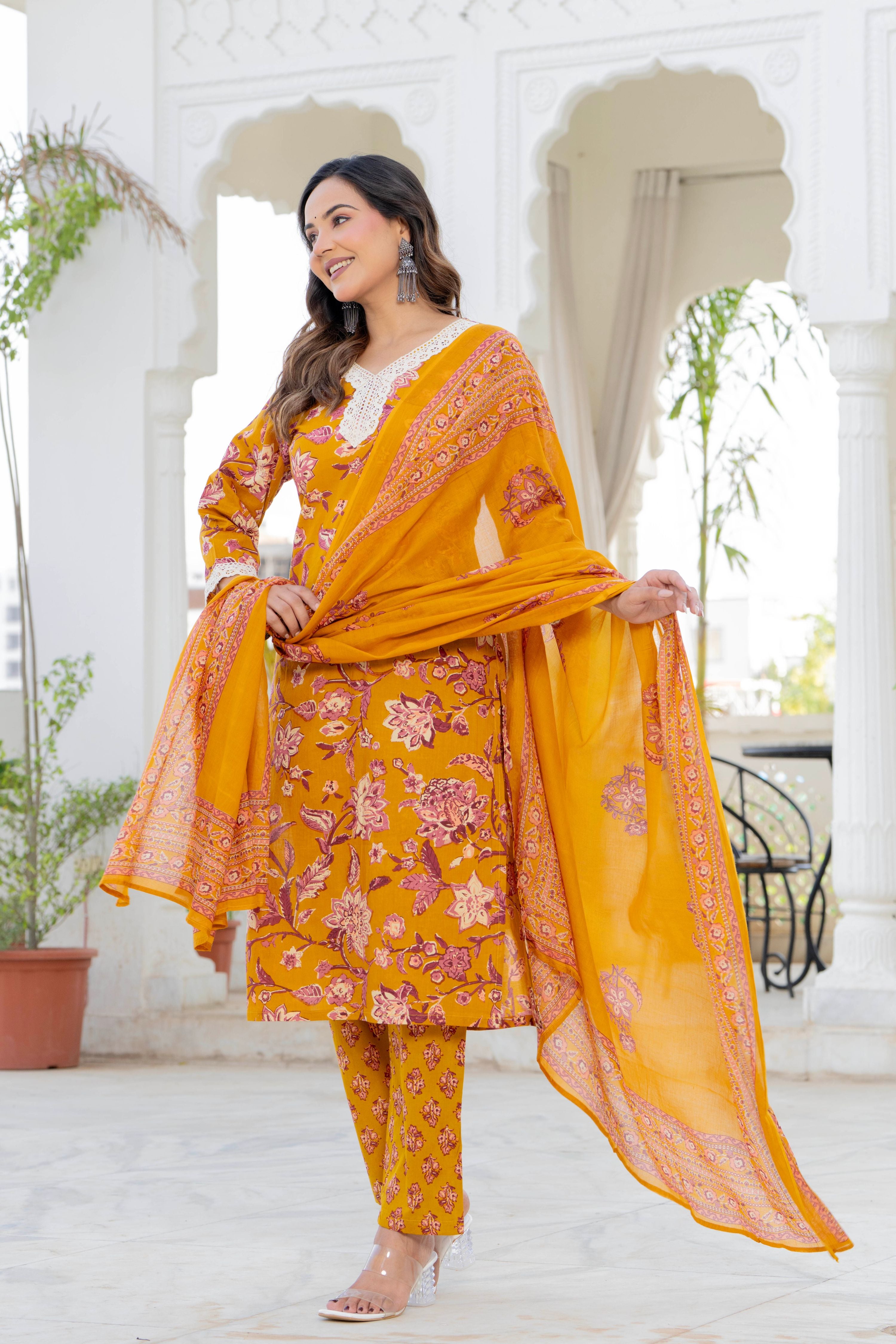 Mustard Blossom Straight Suit Set