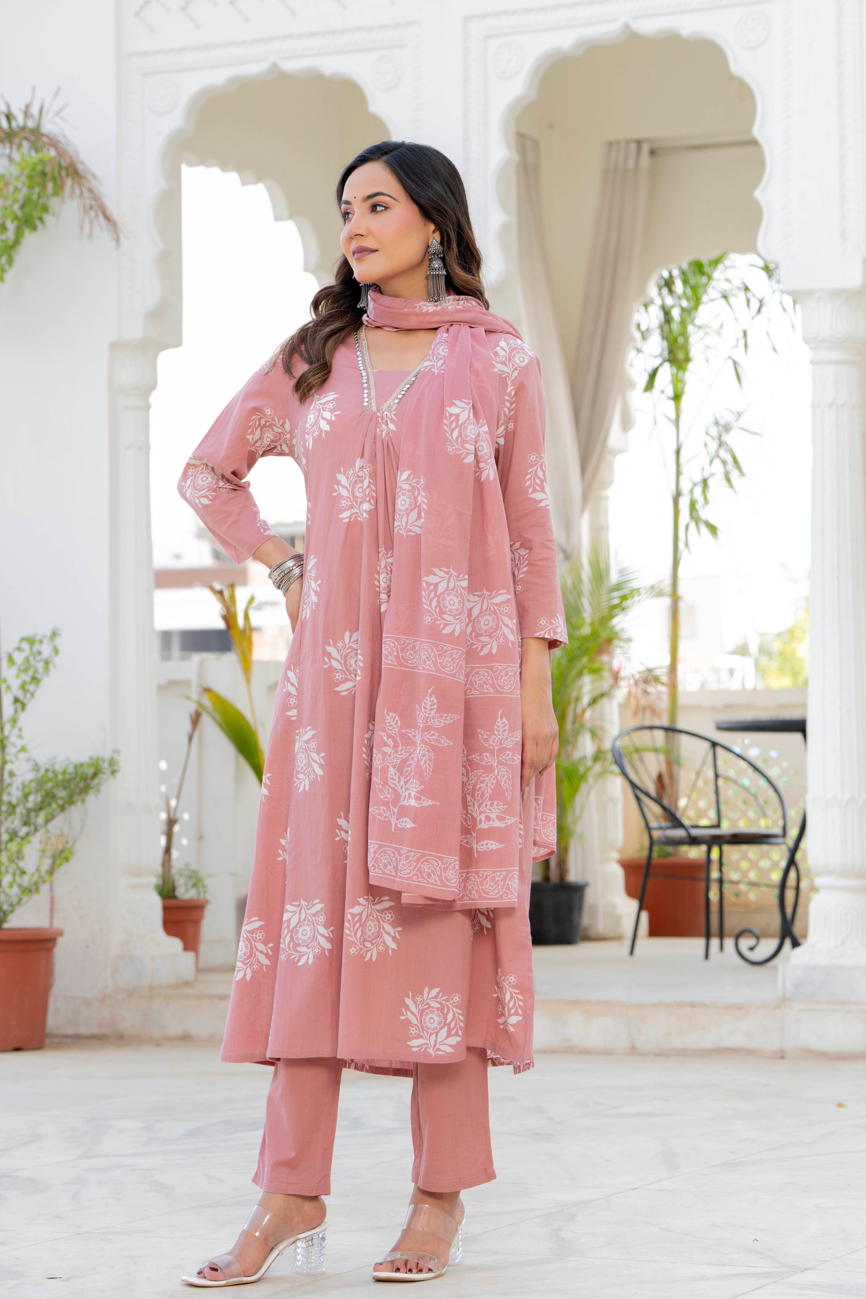 Rosette Lilac Pink Anarkali Suit Set