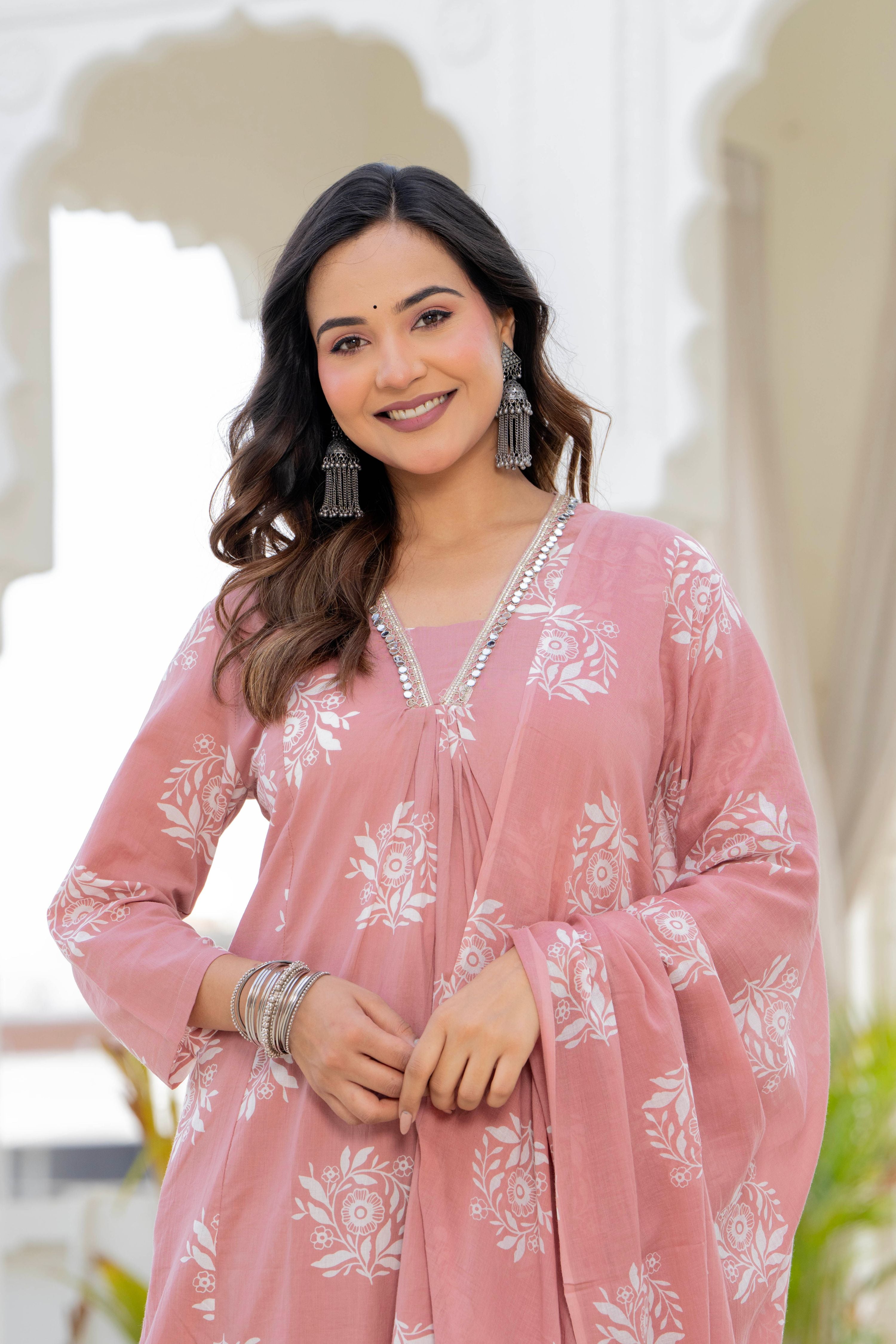 Rosette Lilac Pink Anarkali Suit Set