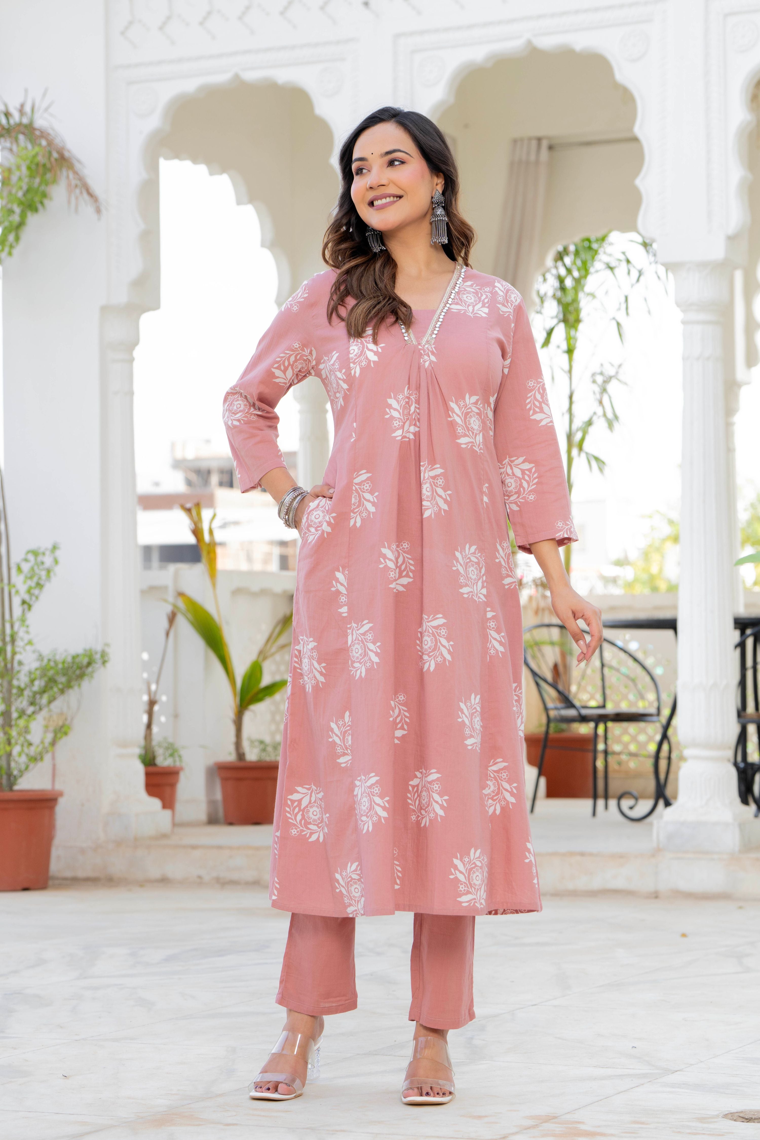 Rosette Lilac Pink Anarkali Suit Set