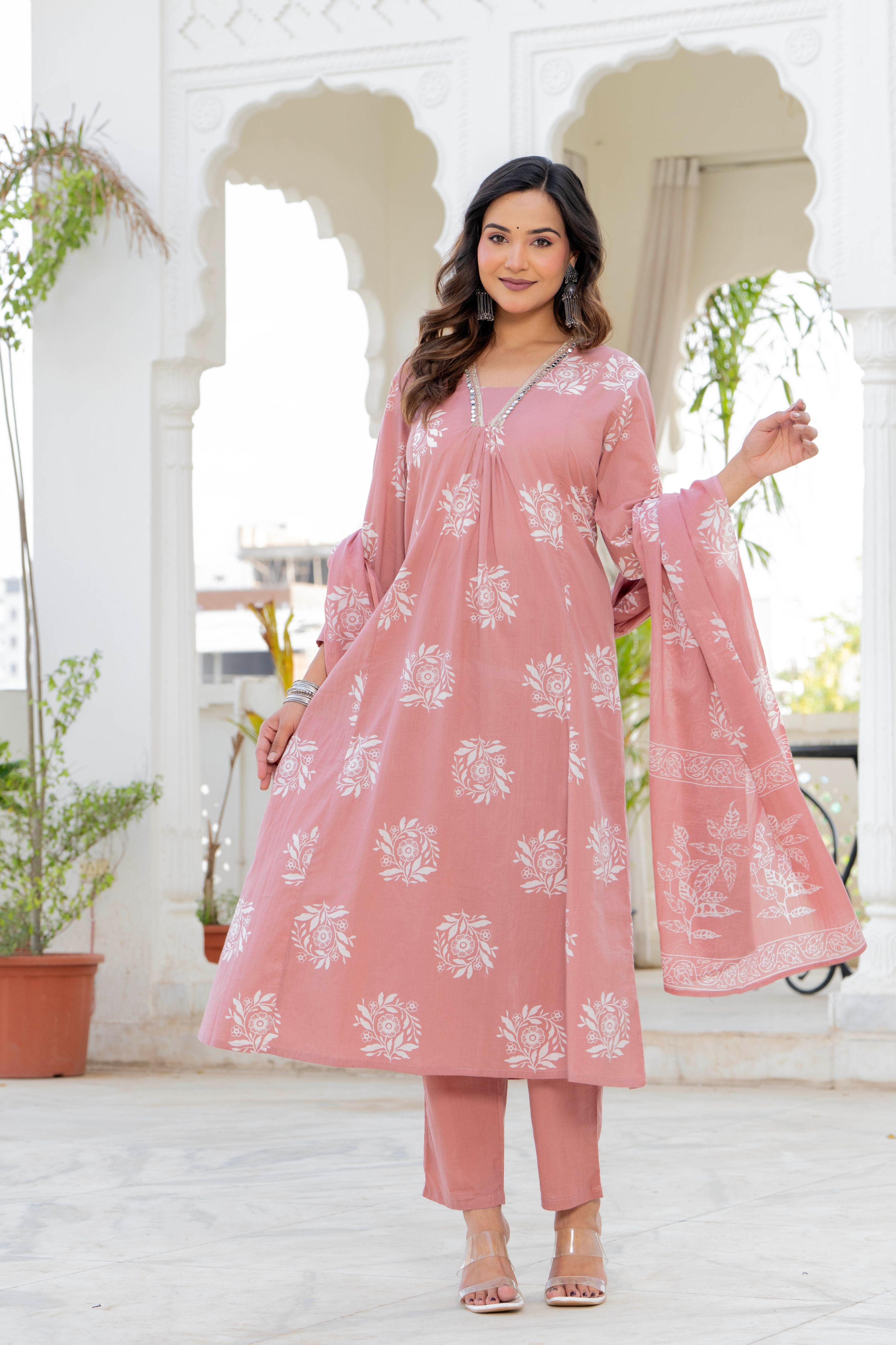 Rosette Lilac Pink Anarkali Suit Set