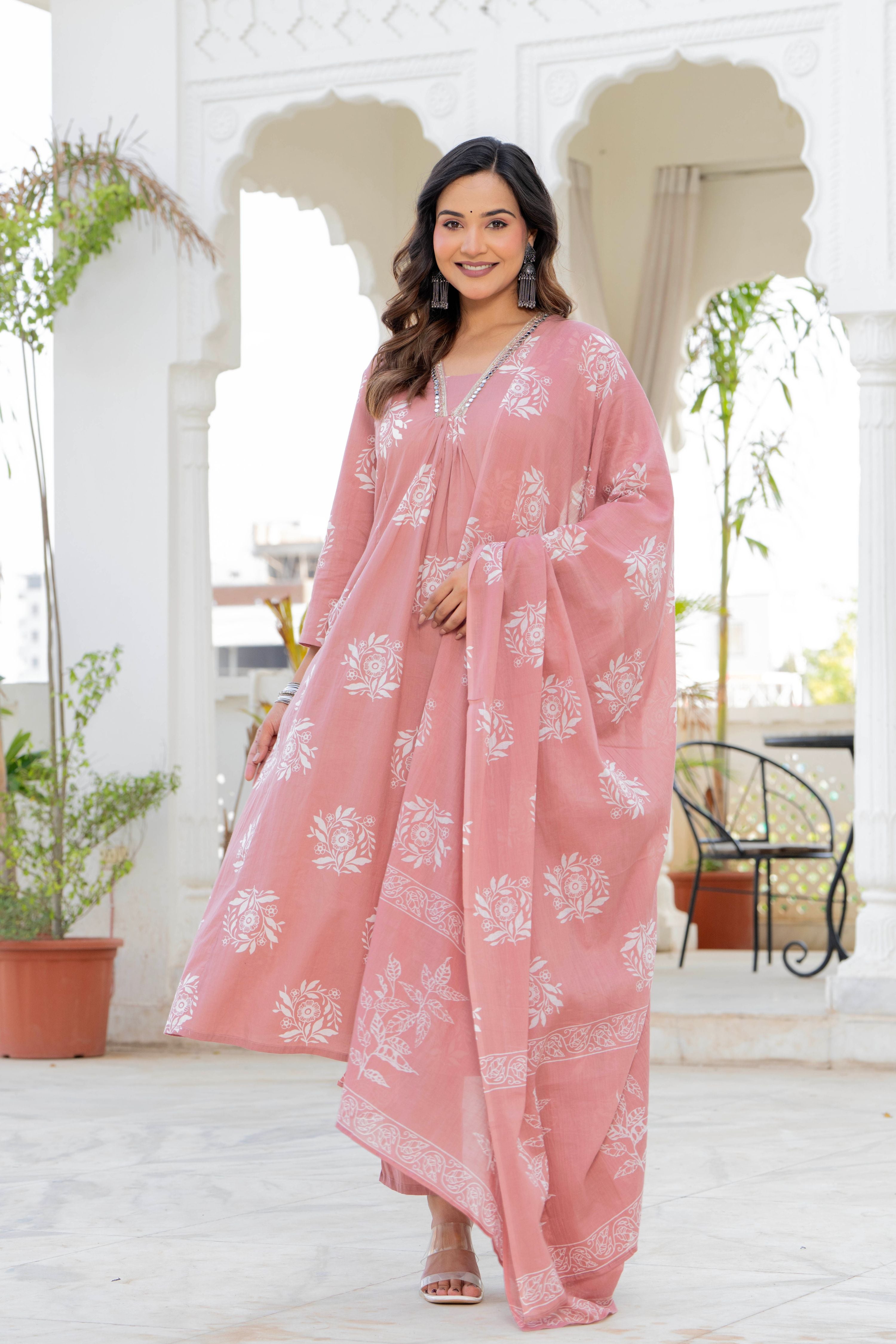 Rosette Lilac Pink Anarkali Suit Set
