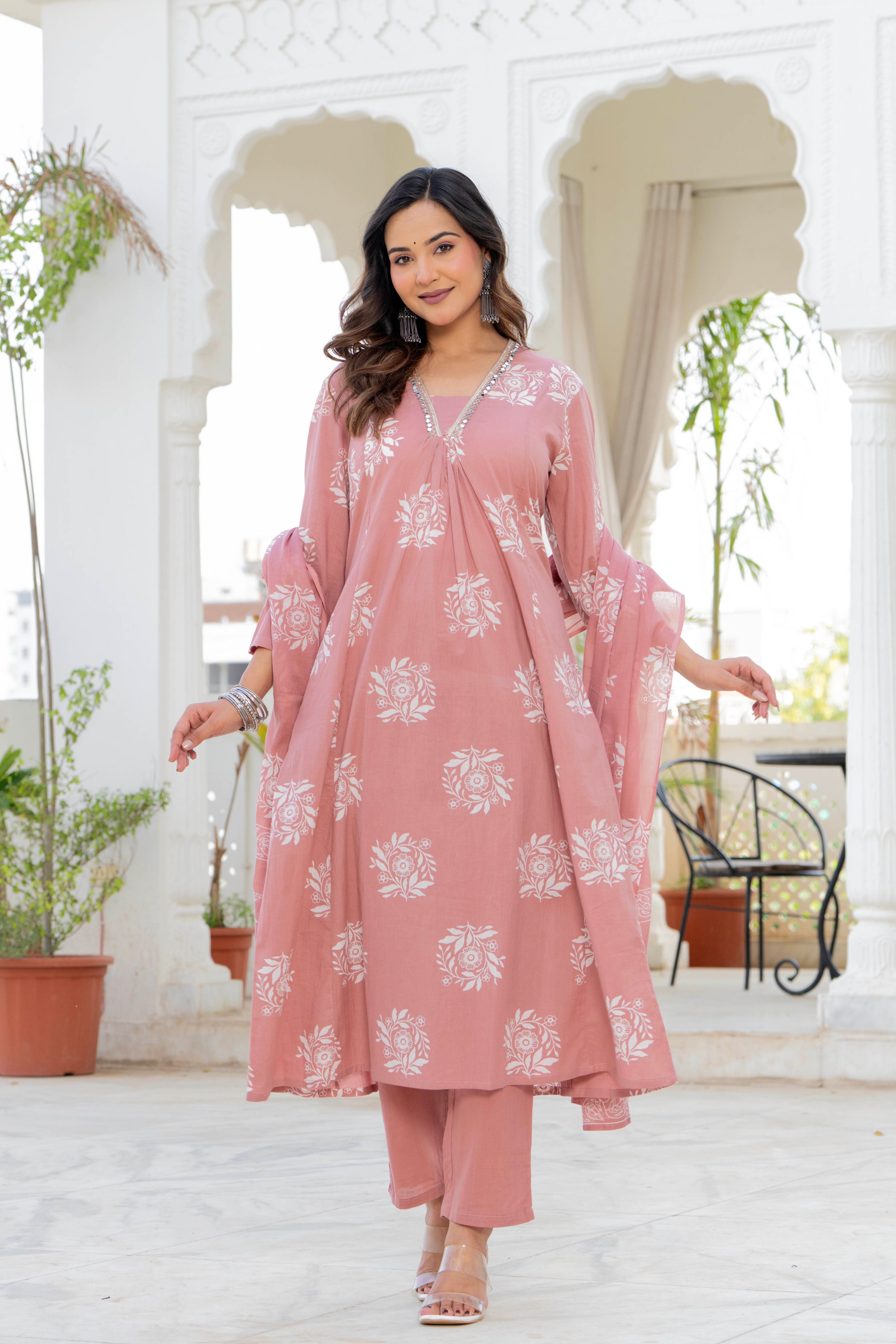 Rosette Lilac Pink Anarkali Suit Set