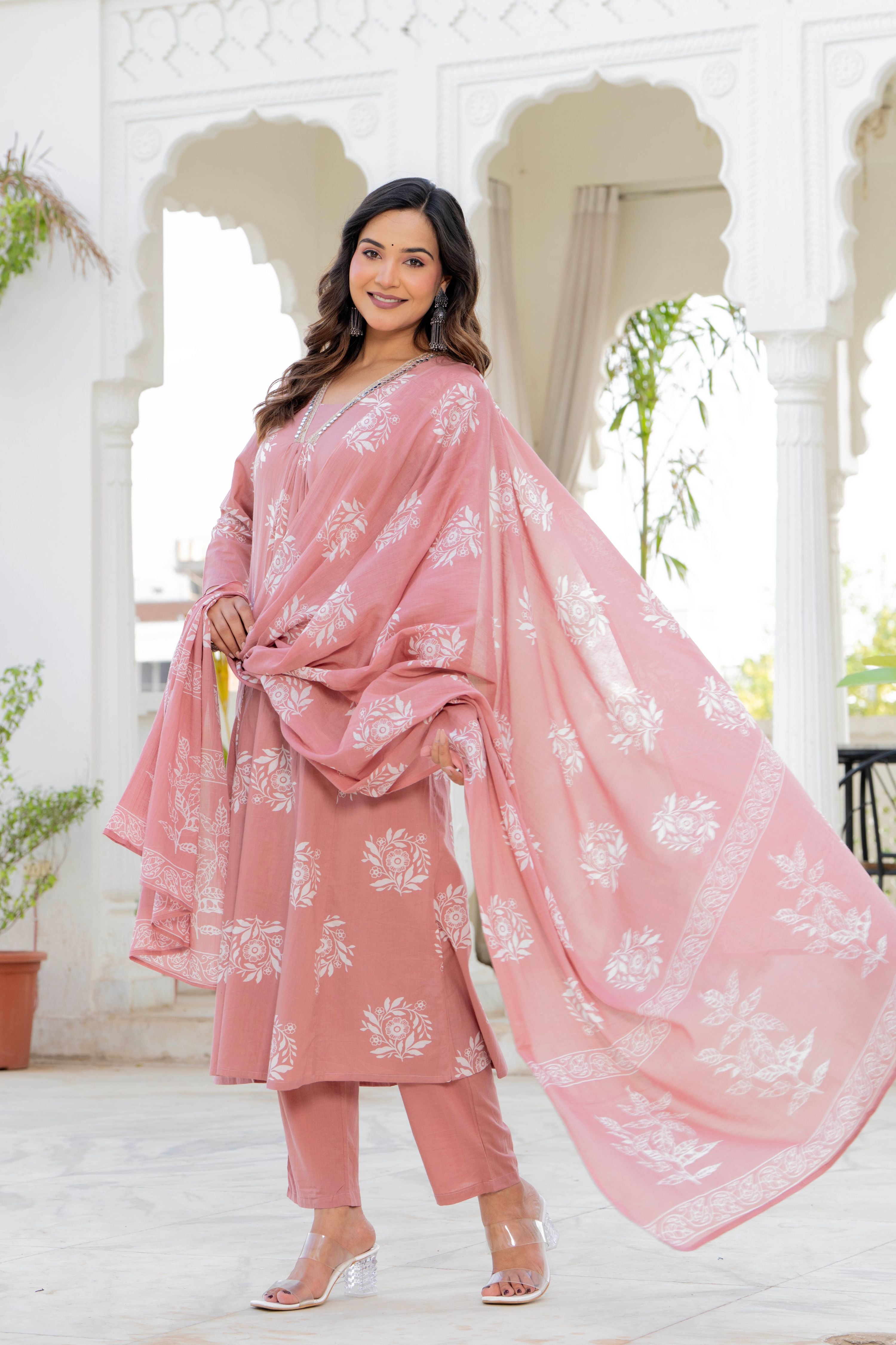 Rosette Lilac Pink Anarkali Suit Set