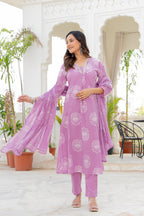 Pearl Lavender Bloom Anarkali Suit Set