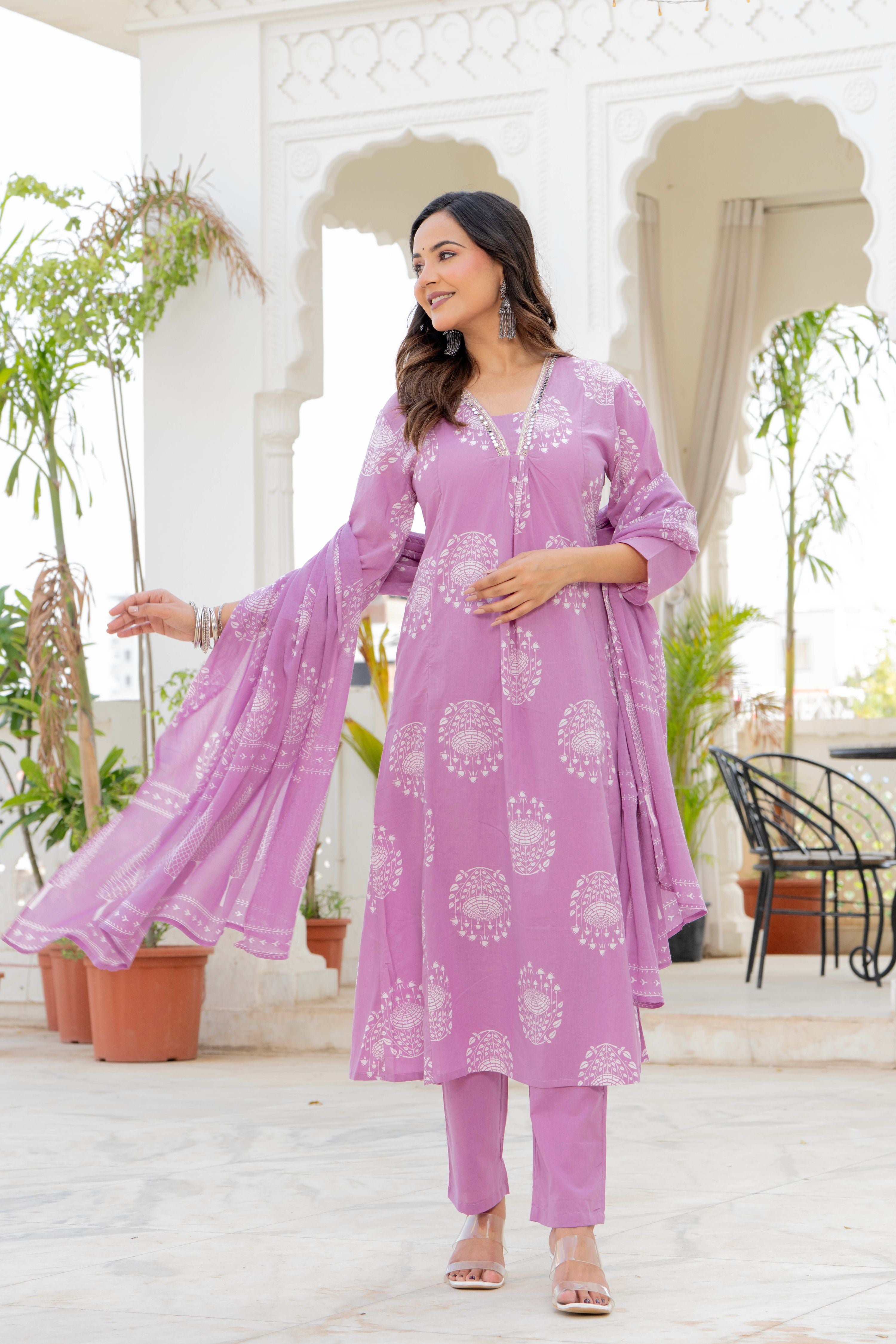 Pearl Lavender Bloom Anarkali Suit Set