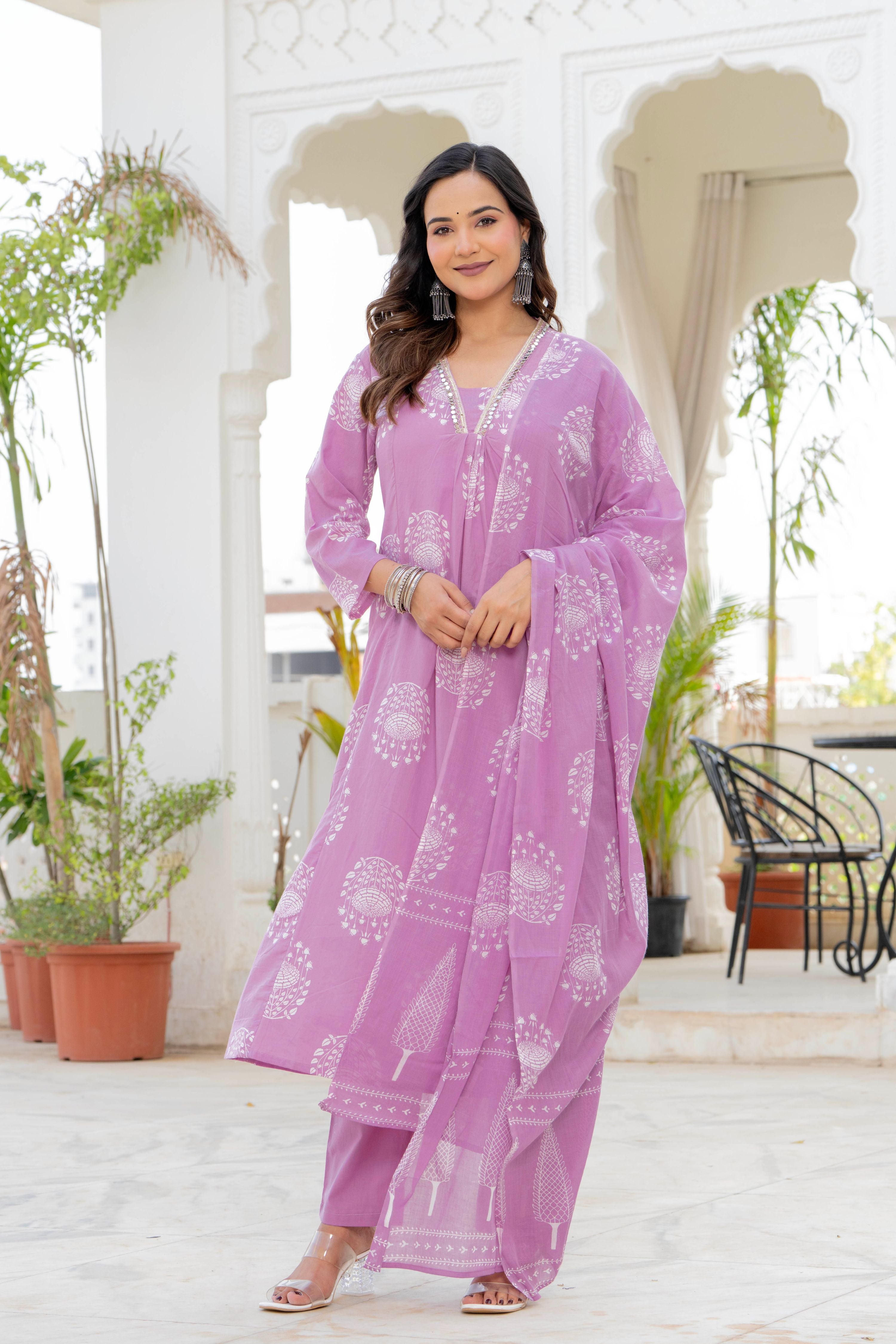 Pearl Lavender Bloom Anarkali Suit Set
