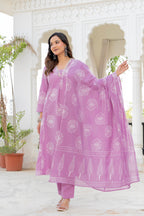 Pearl Lavender Bloom Anarkali Suit Set