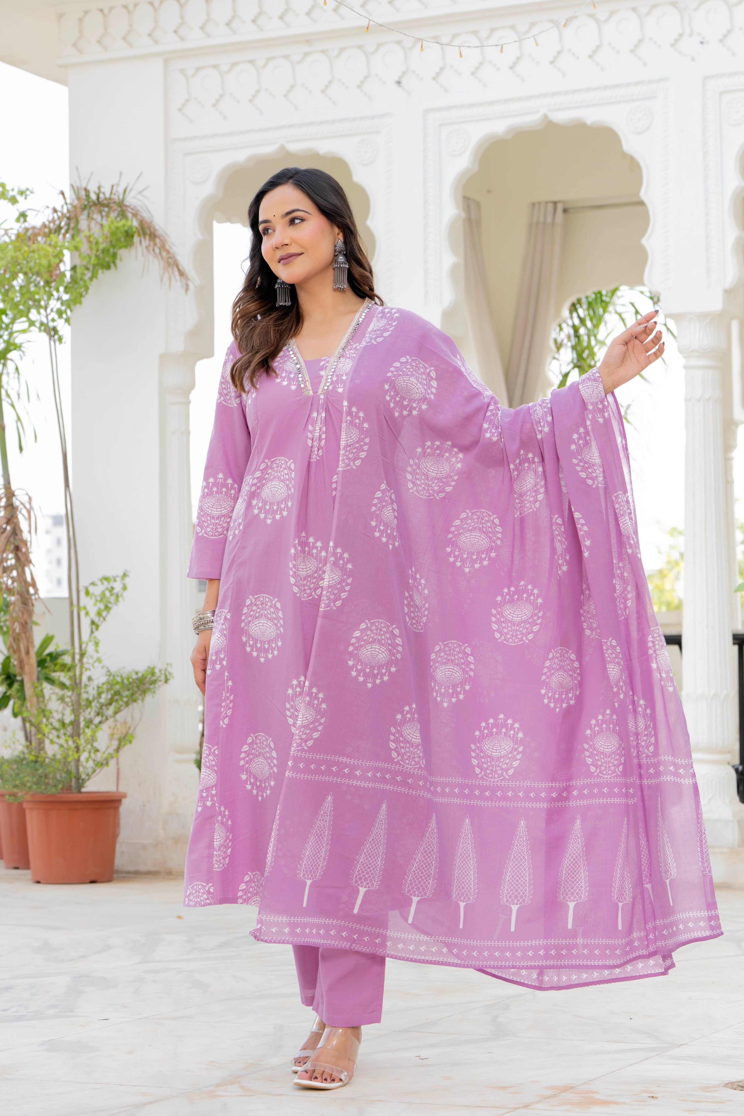 Pearl Lavender Bloom Anarkali Suit Set