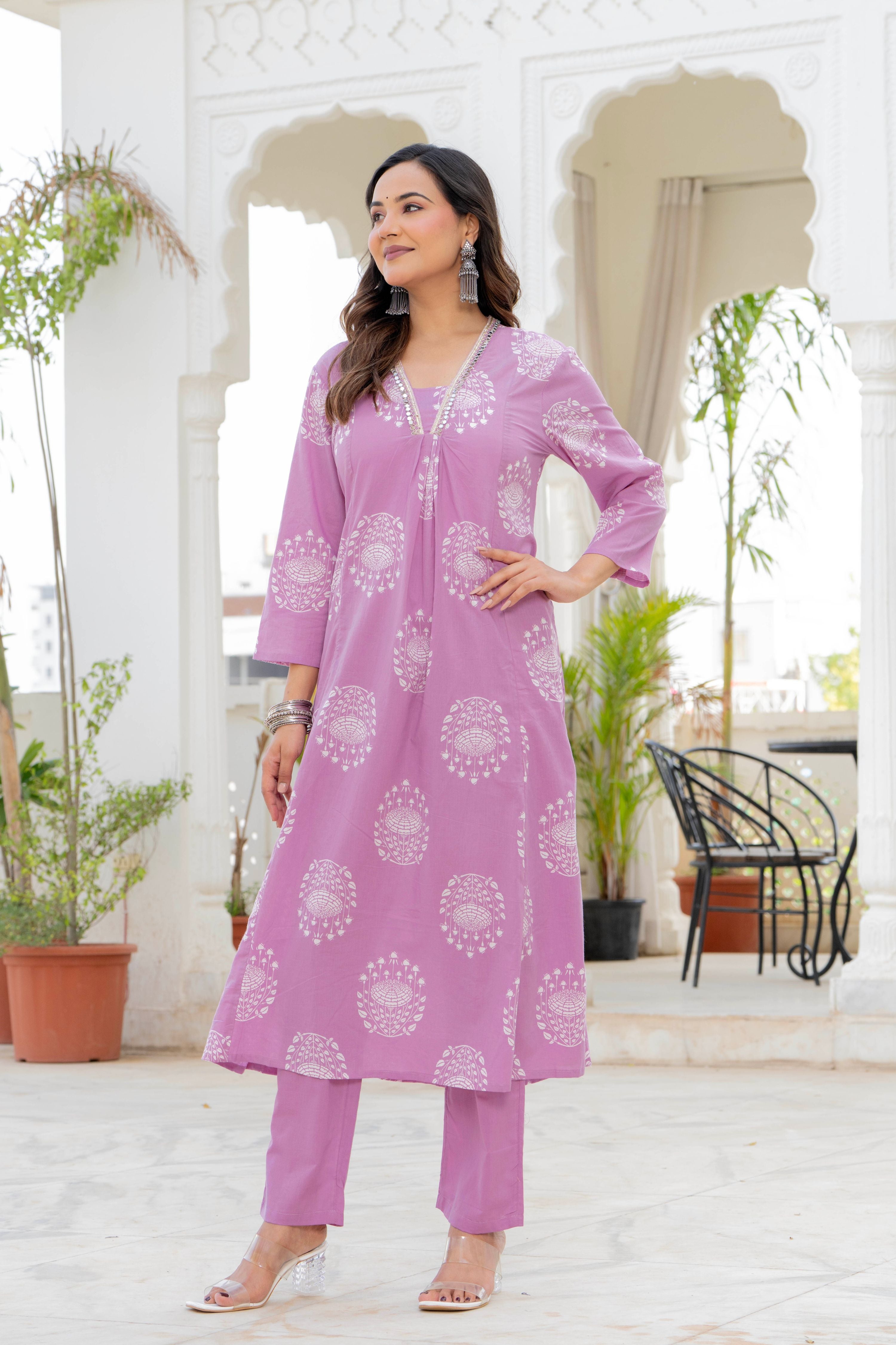 Pearl Lavender Bloom Anarkali Suit Set