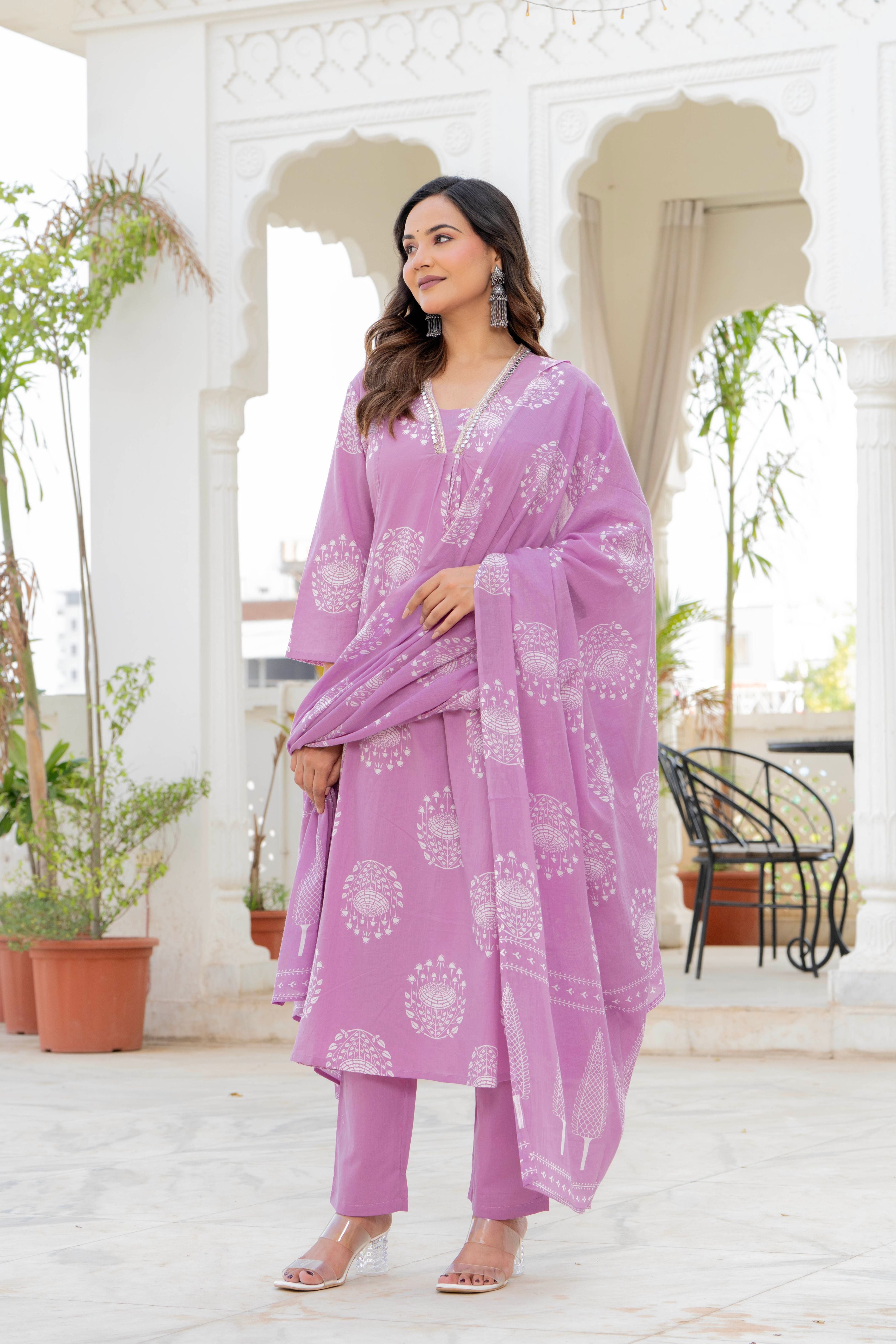 Pearl Lavender Bloom Anarkali Suit Set