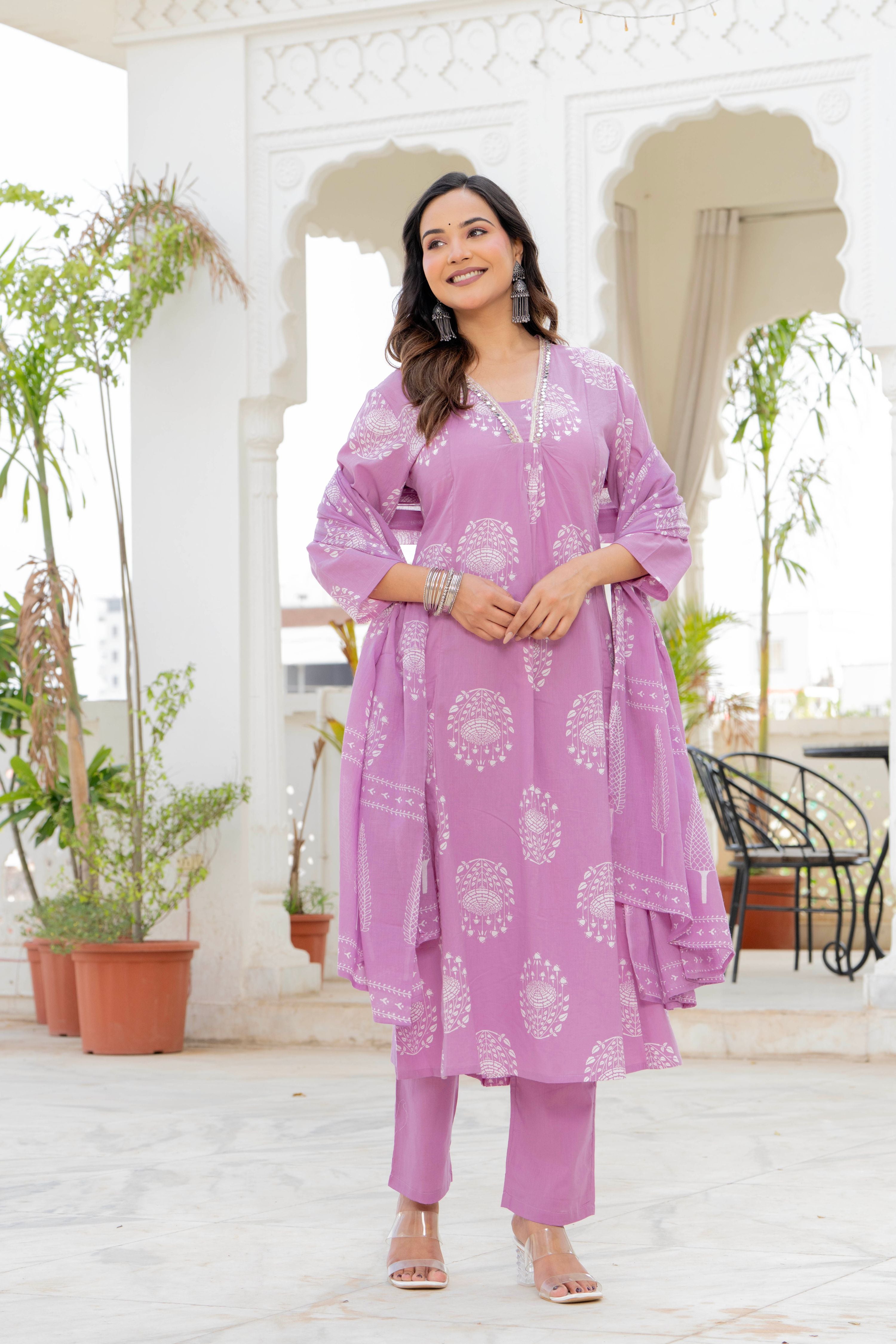 Pearl Lavender Bloom Anarkali Suit Set