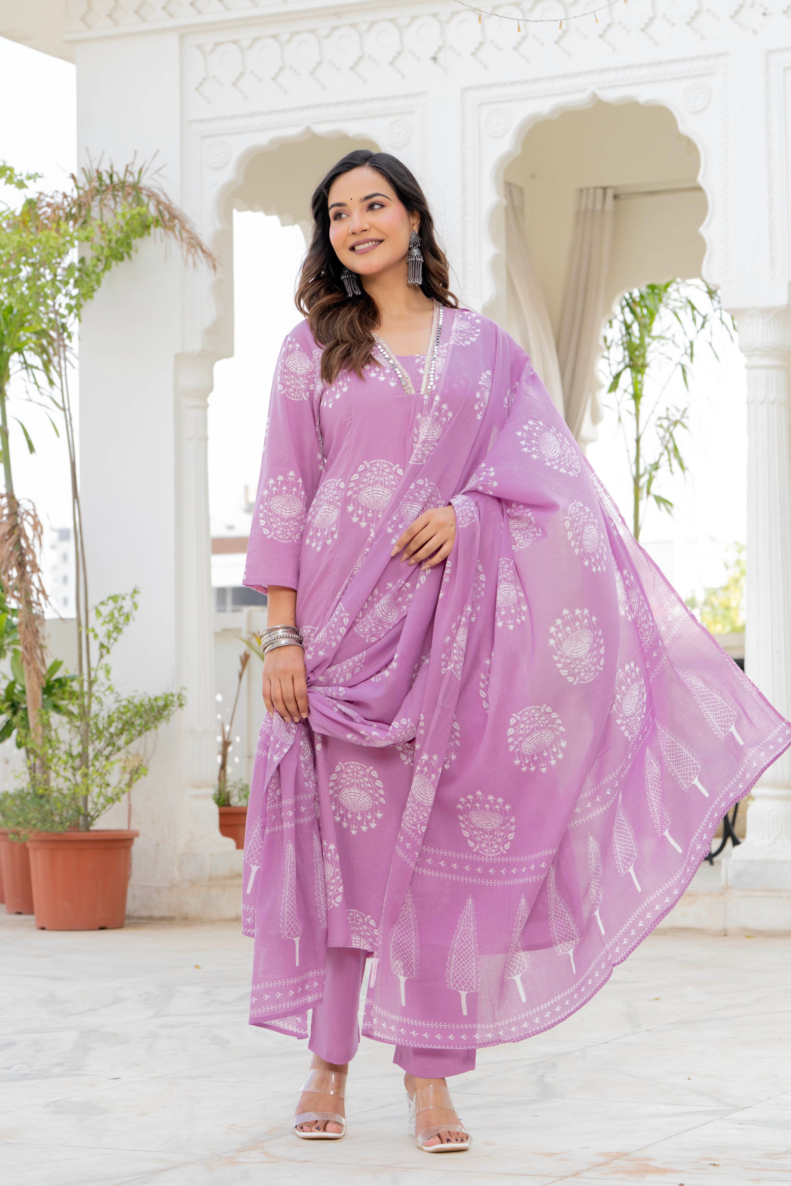 Pearl Lavender Bloom Anarkali Suit Set
