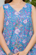 Blue Daisy Handblock Sleeveless Kurta Palazzo Set