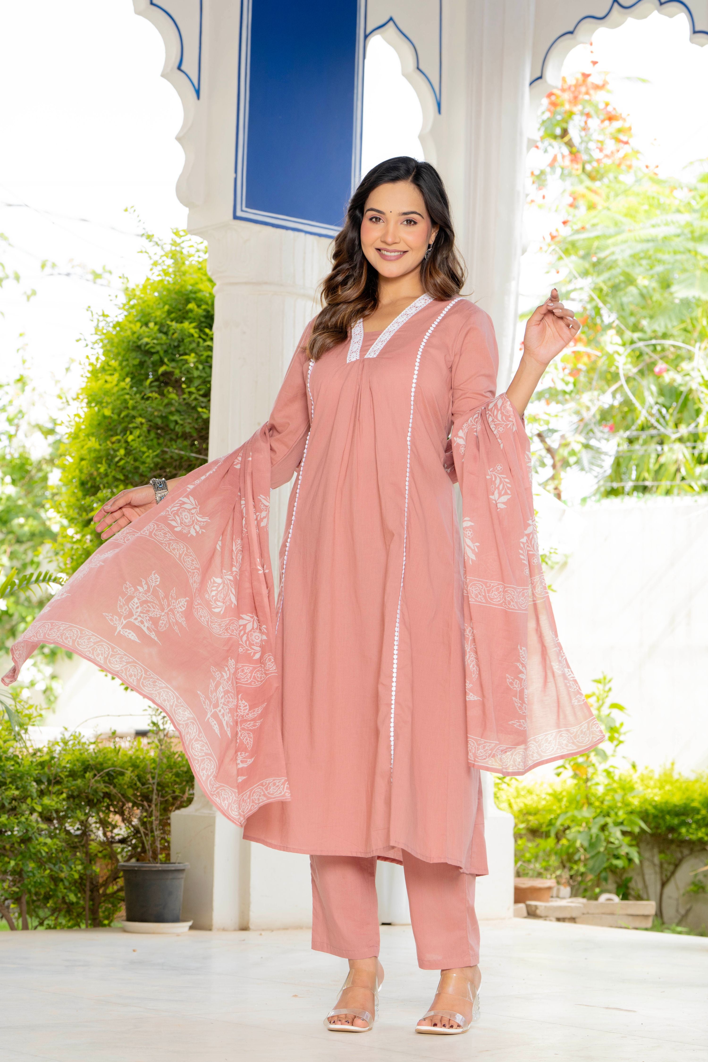 Solid Lilac Pink Anarkali Suit Set