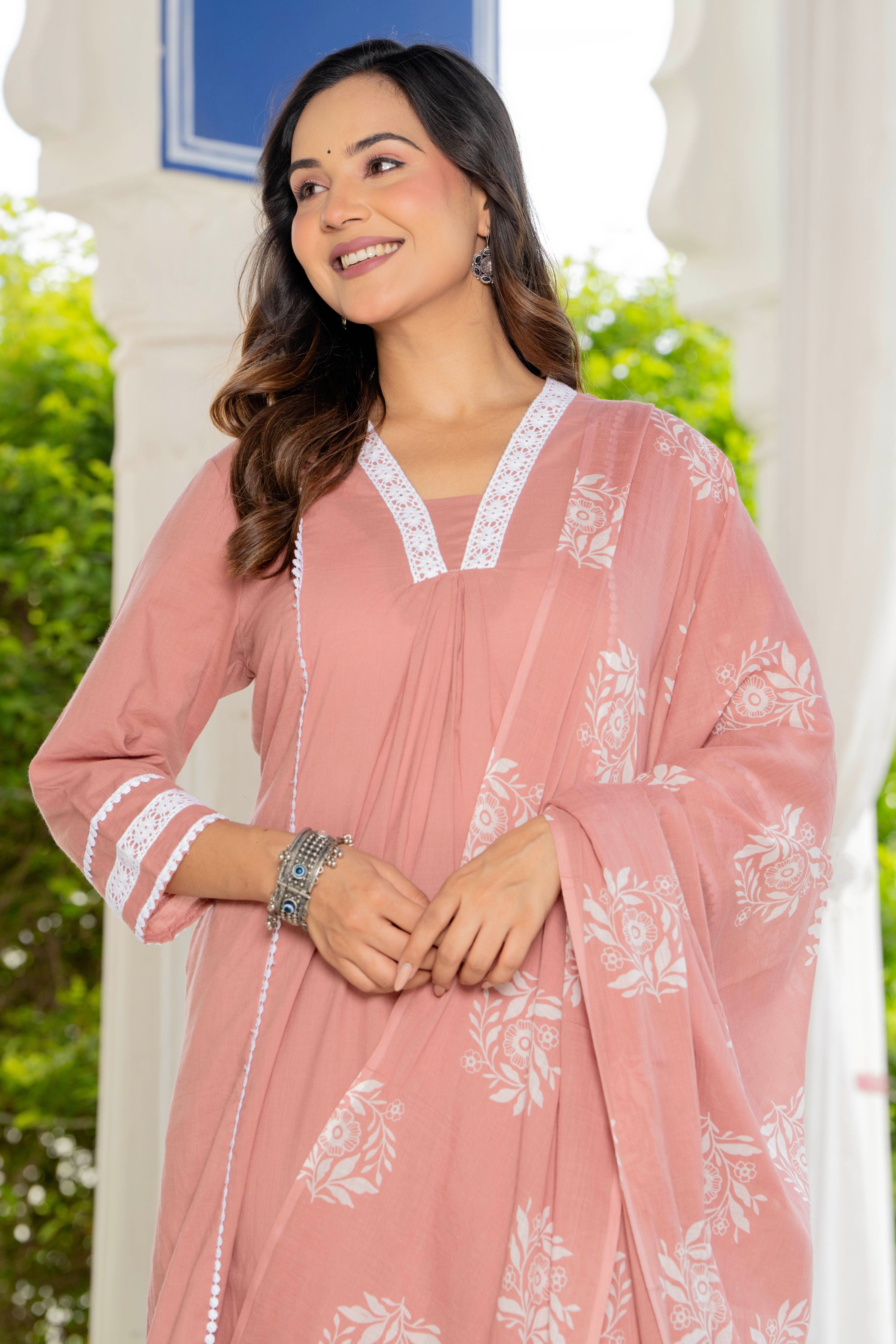 Solid Lilac Pink Anarkali Suit Set