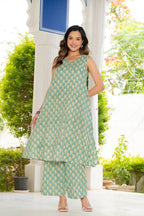 Noor Handblock Sleeveless Kurta Palazzo Set