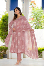 Pearl Dusty Rose Pink Anarkali Suit Set