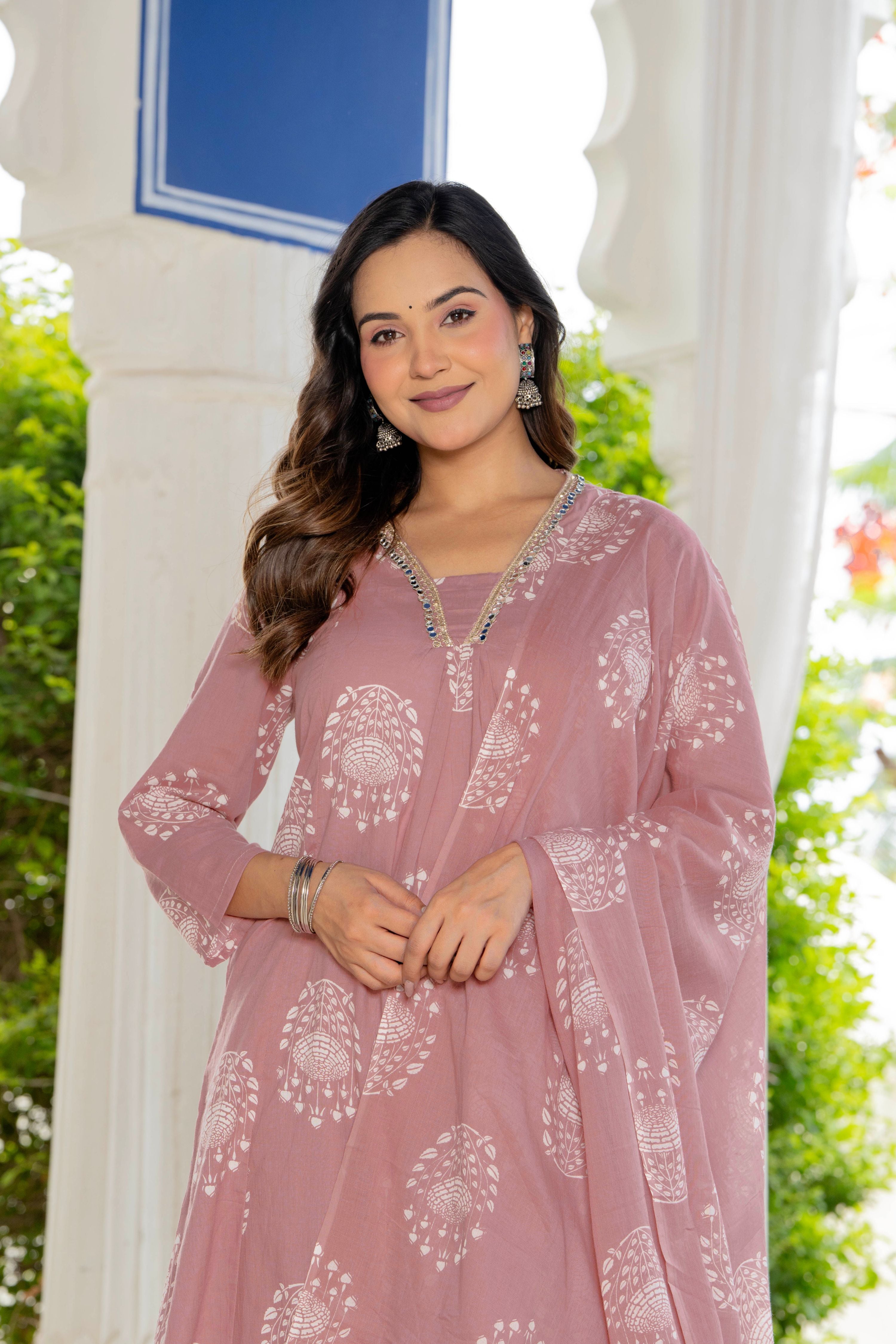 Pearl Dusty Rose Pink Anarkali Suit Set