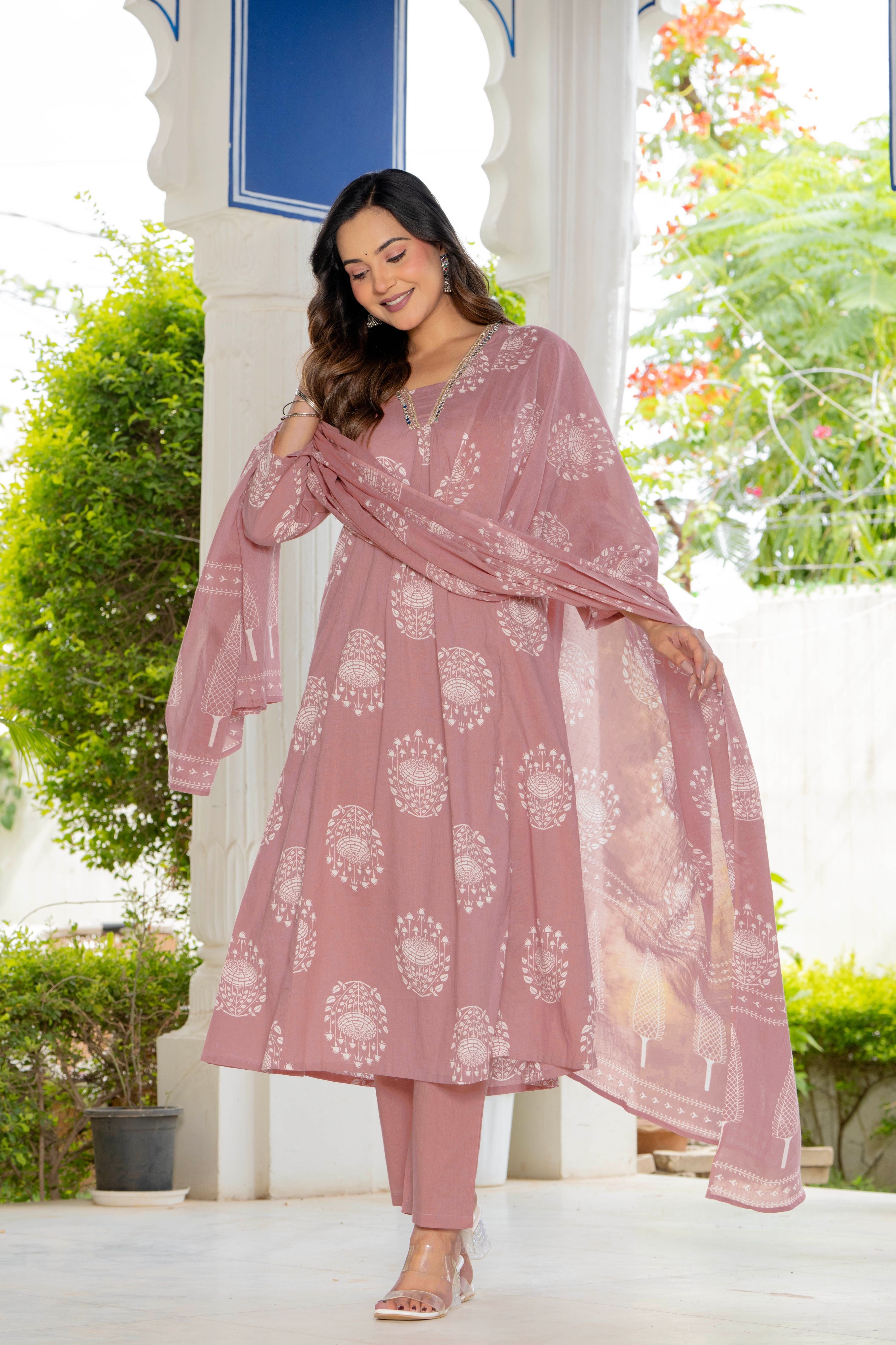 Pearl Dusty Rose Pink Anarkali Suit Set
