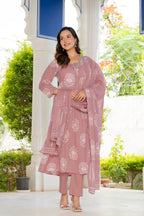 Pearl Dusty Rose Pink Anarkali Suit Set