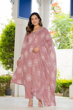 Pearl Dusty Rose Pink Anarkali Suit Set