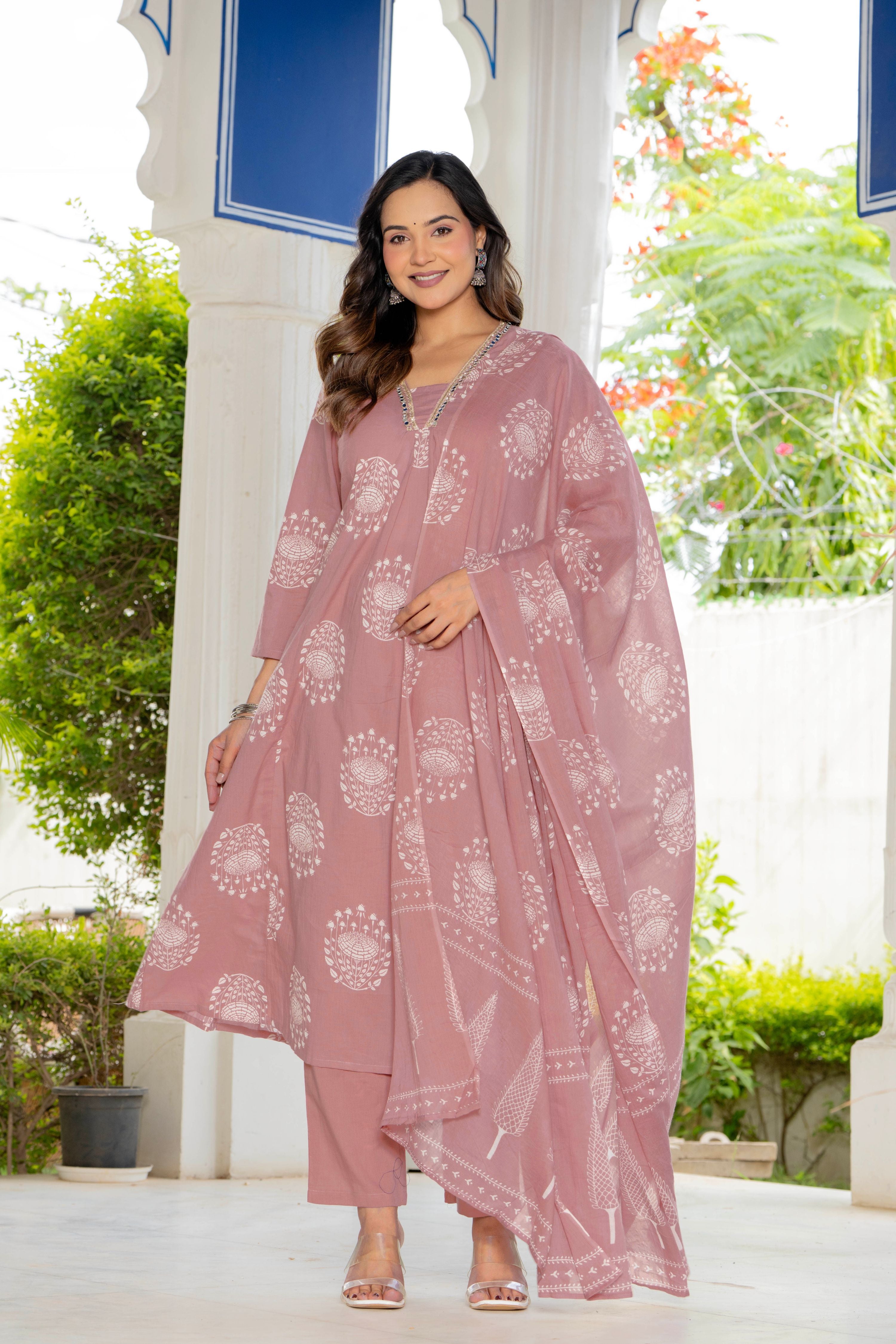 Pearl Dusty Rose Pink Anarkali Suit Set