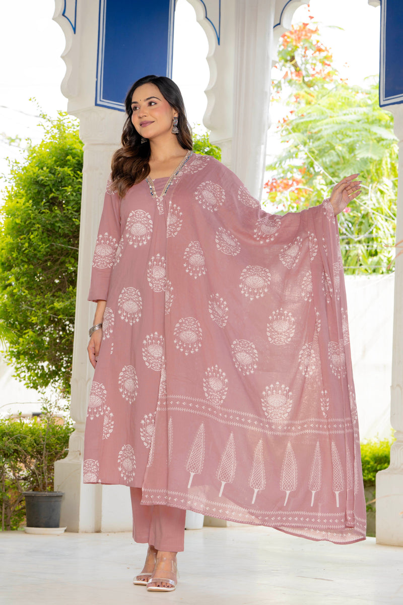 Pearl Dusty Rose Pink Anarkali Suit Set