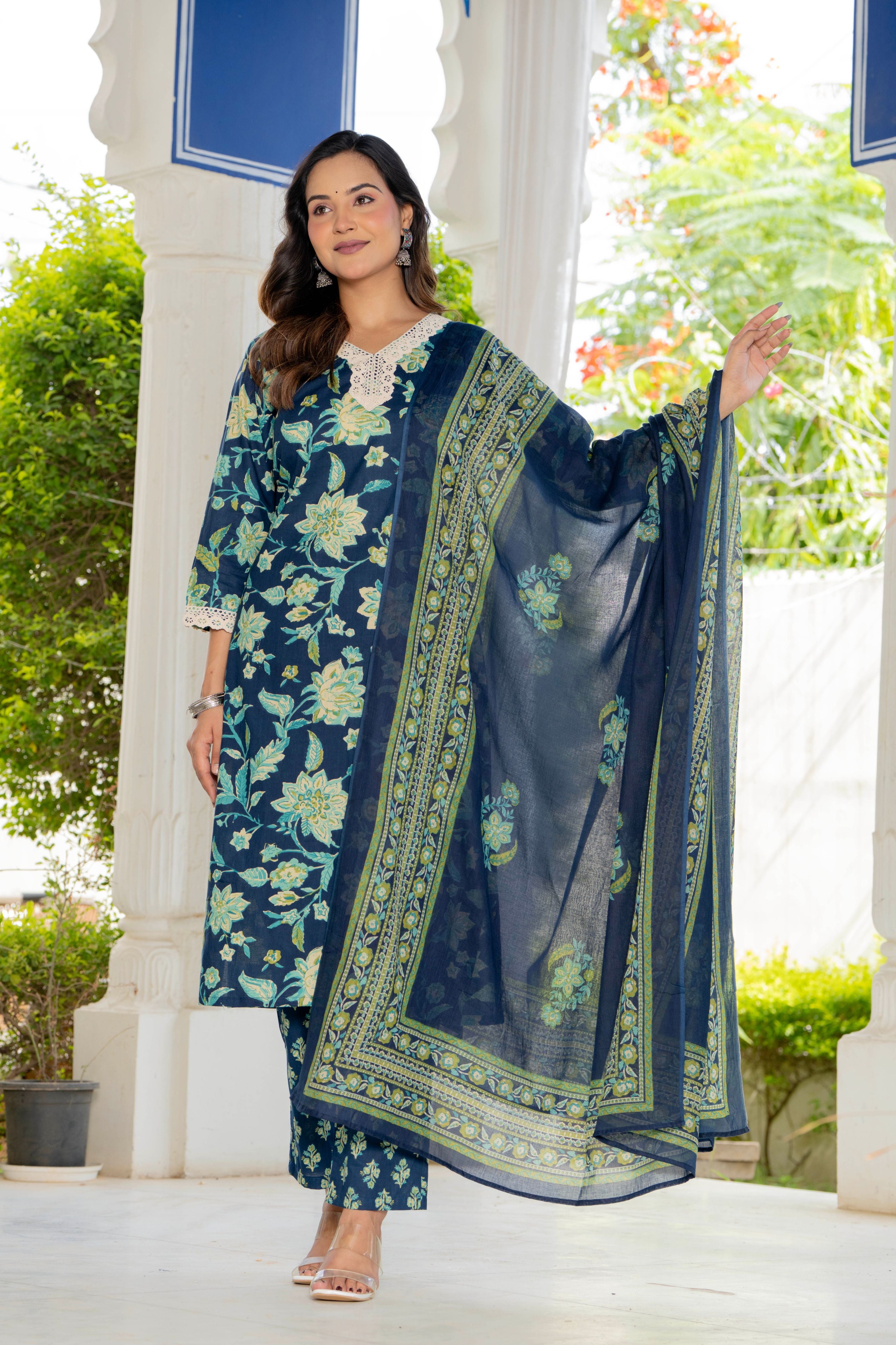 Blue Blossom Straight Suit Set