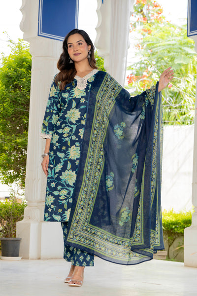 Blue Blossom Straight Suit Set