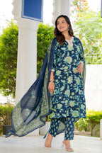 Blue Blossom Straight Suit Set